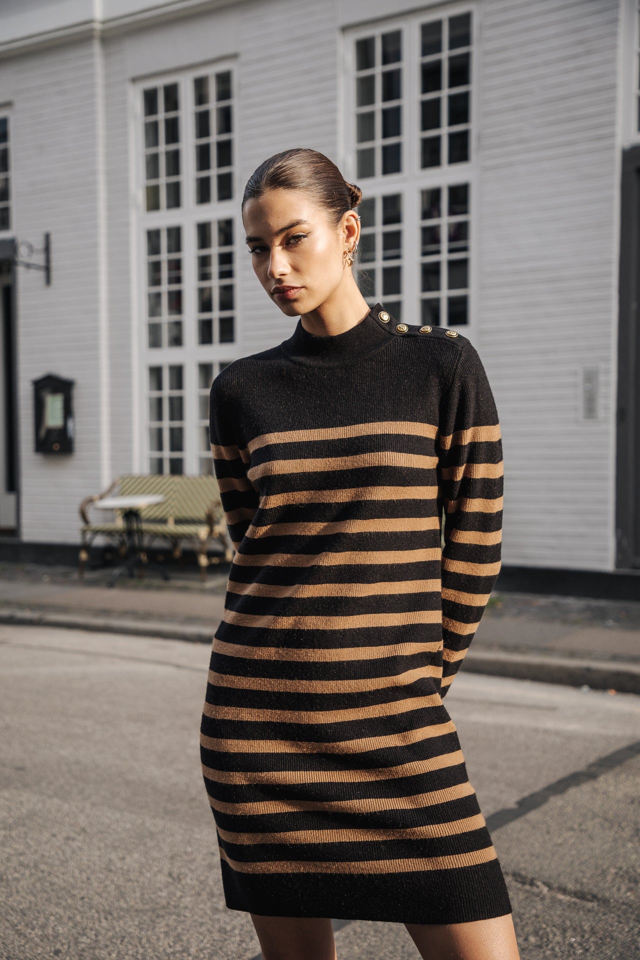 Robe pull Frau Reliane Stripes tobacco brown | Freeman T. Porter