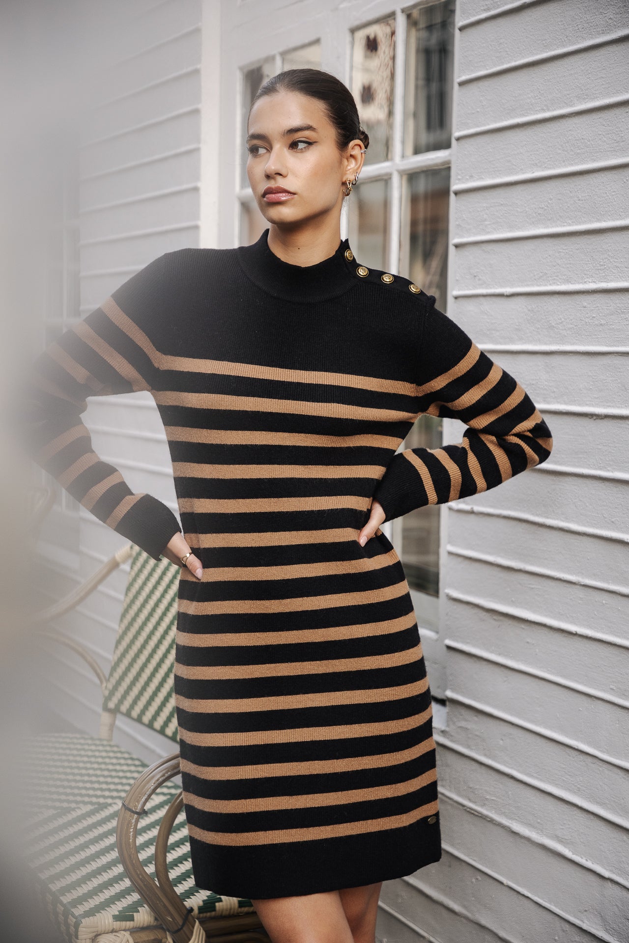 Robe pull Frau Reliane Stripes tobacco brown | Freeman T. Porter