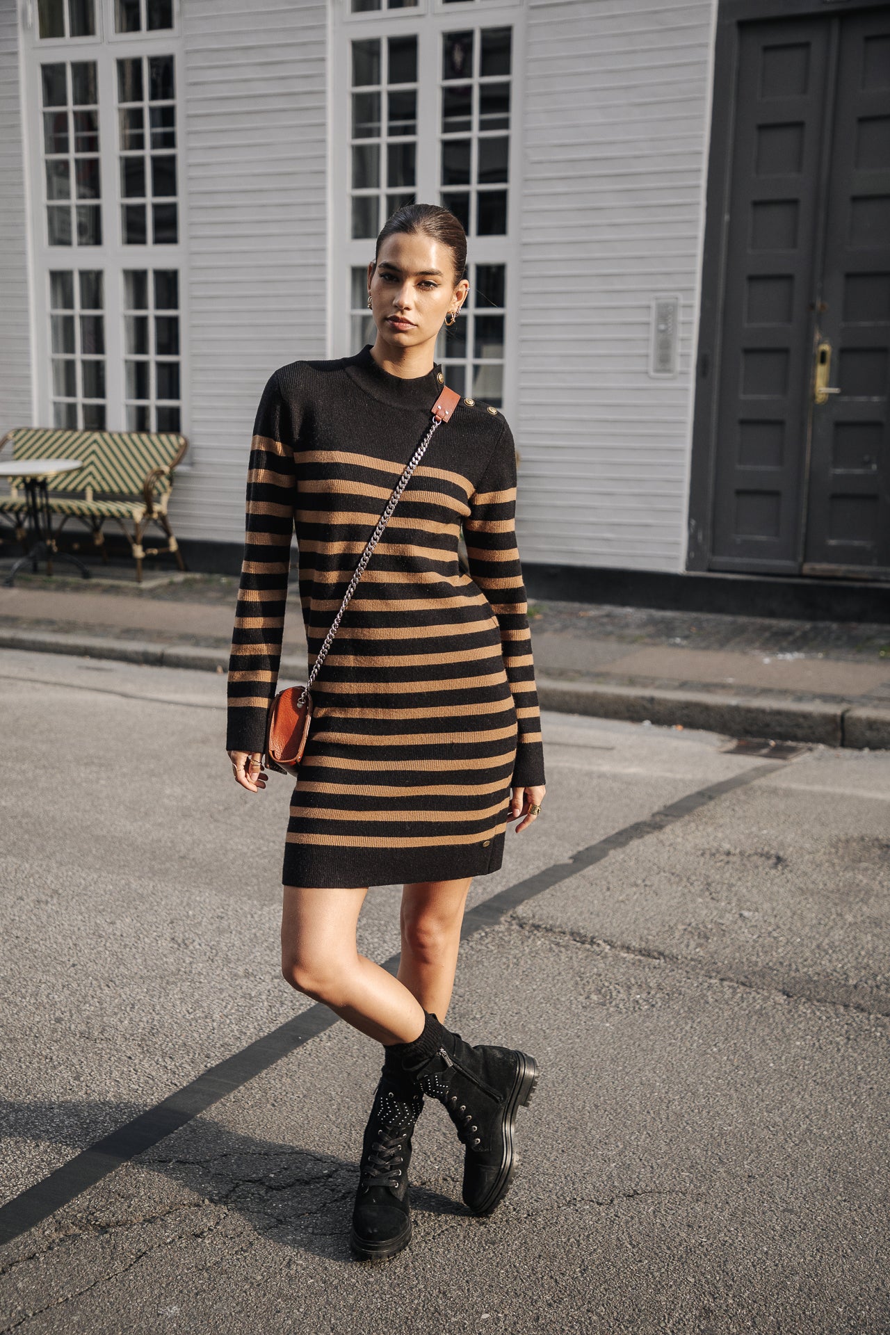 Robe pull Frau Reliane Stripes tobacco brown | Freeman T. Porter