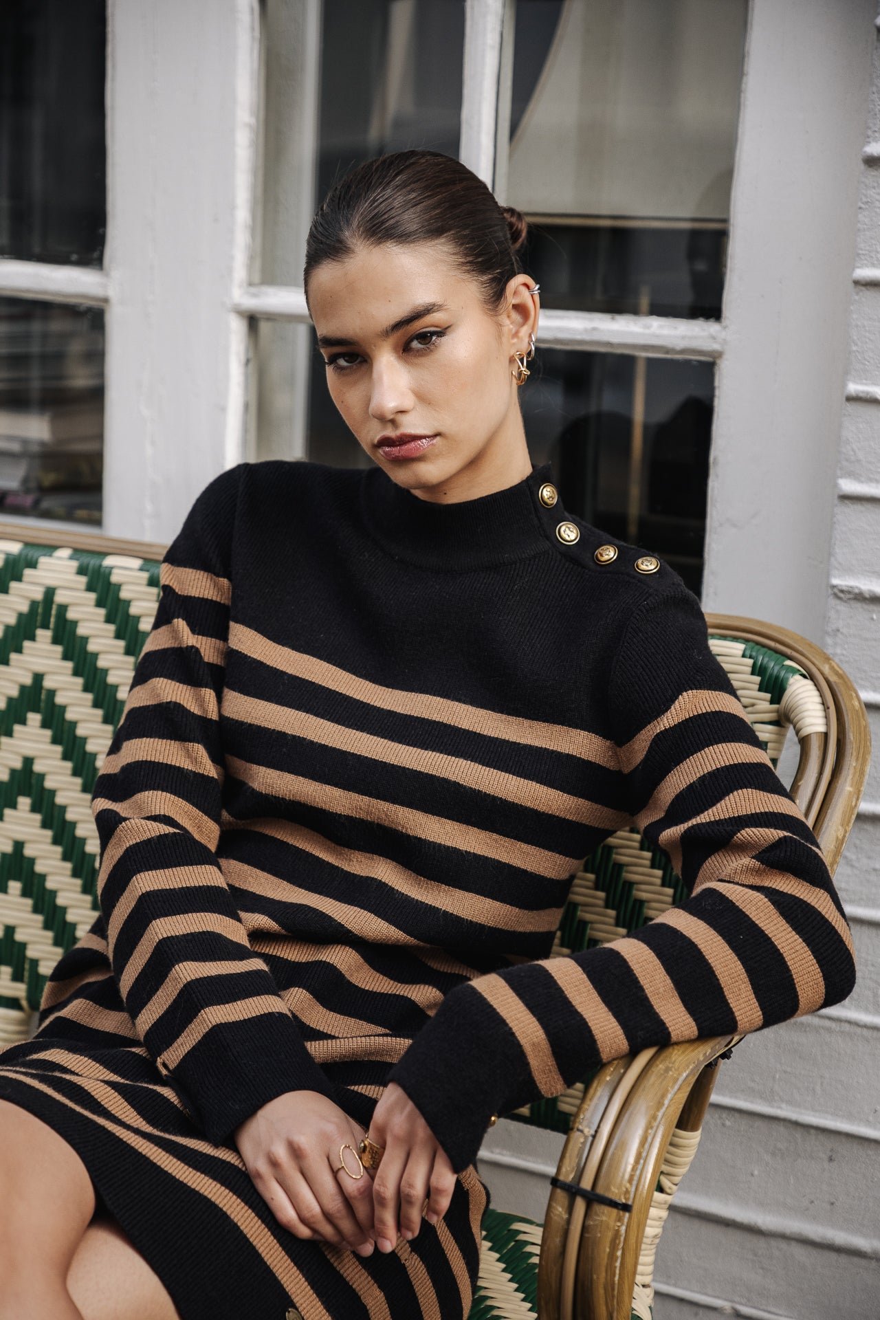 Robe pull Frau Reliane Stripes tobacco brown | Freeman T. Porter