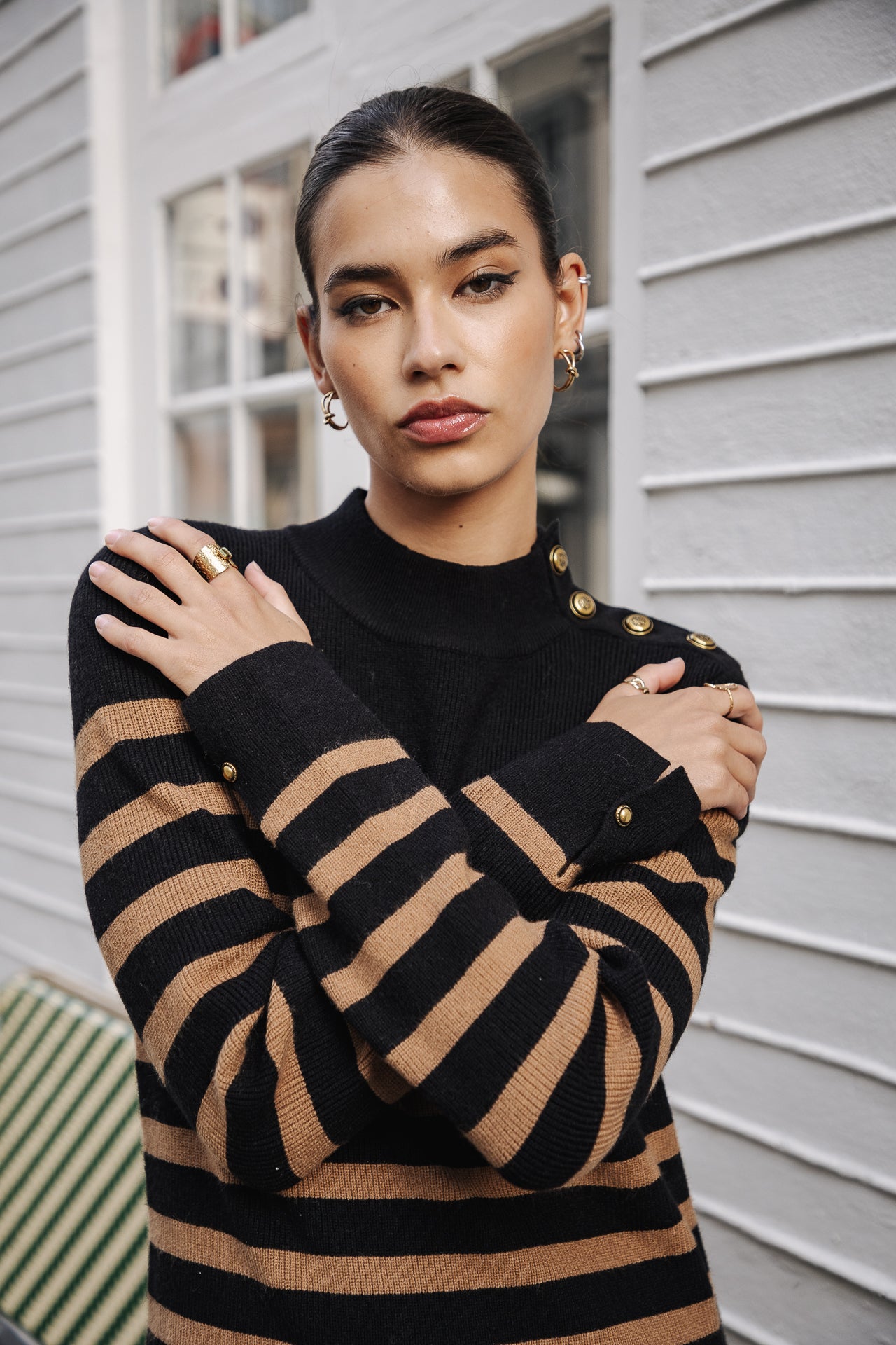 Robe pull Frau Reliane Stripes tobacco brown | Freeman T. Porter