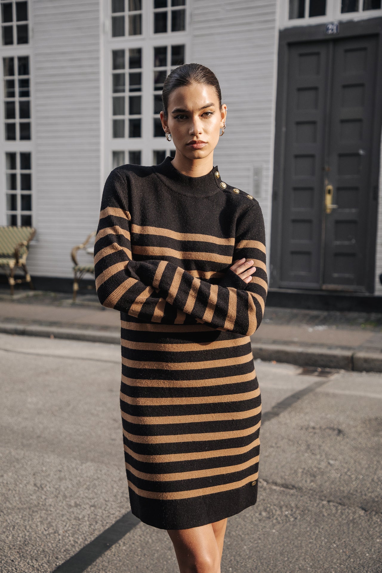 Robe pull Frau Reliane Stripes tobacco brown | Freeman T. Porter