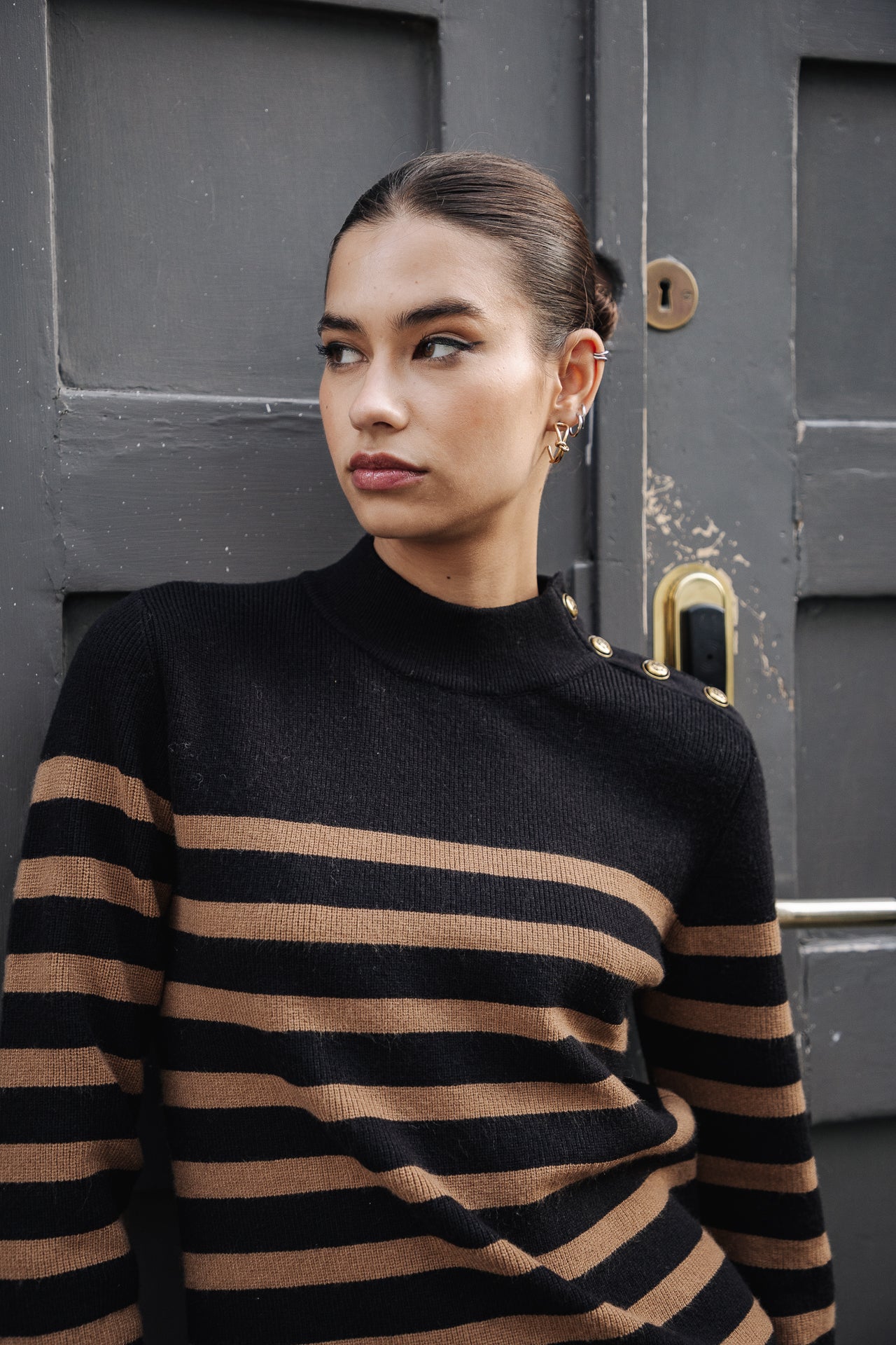 Robe pull Frau Reliane Stripes tobacco brown | Freeman T. Porter