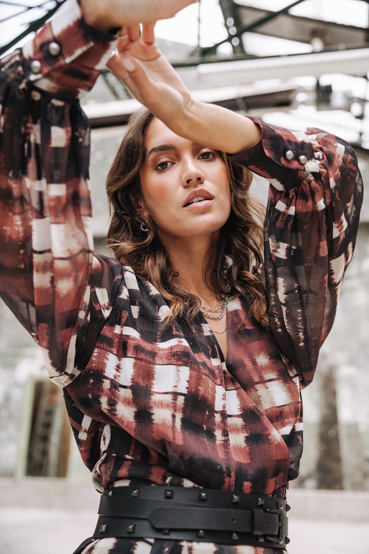 Robe longue cache-cœur Frau Rosella Blurry Gingham original | Freeman T. Porter