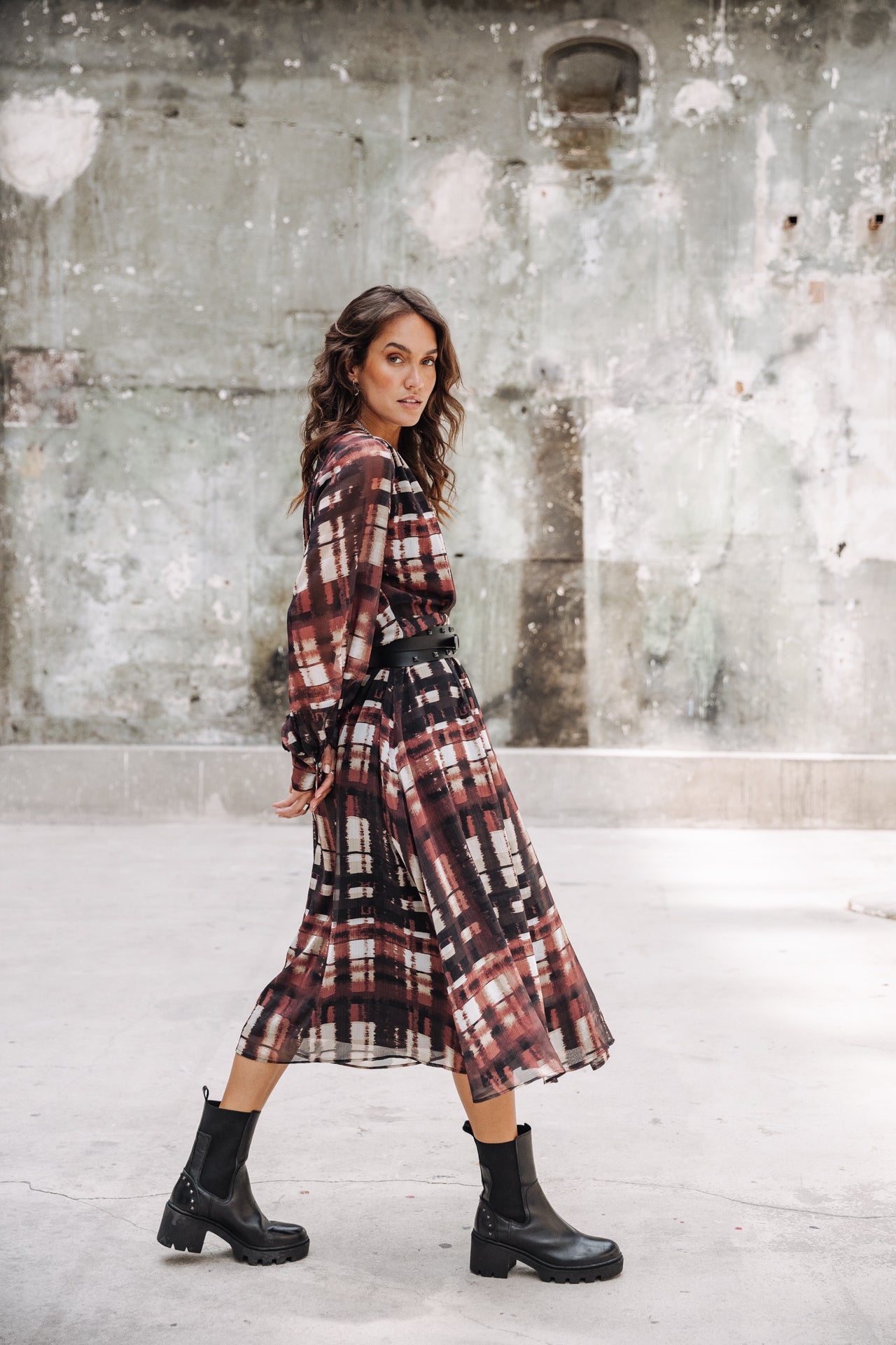 Robe longue cache-cœur Frau Rosella Blurry Gingham original | Freeman T. Porter