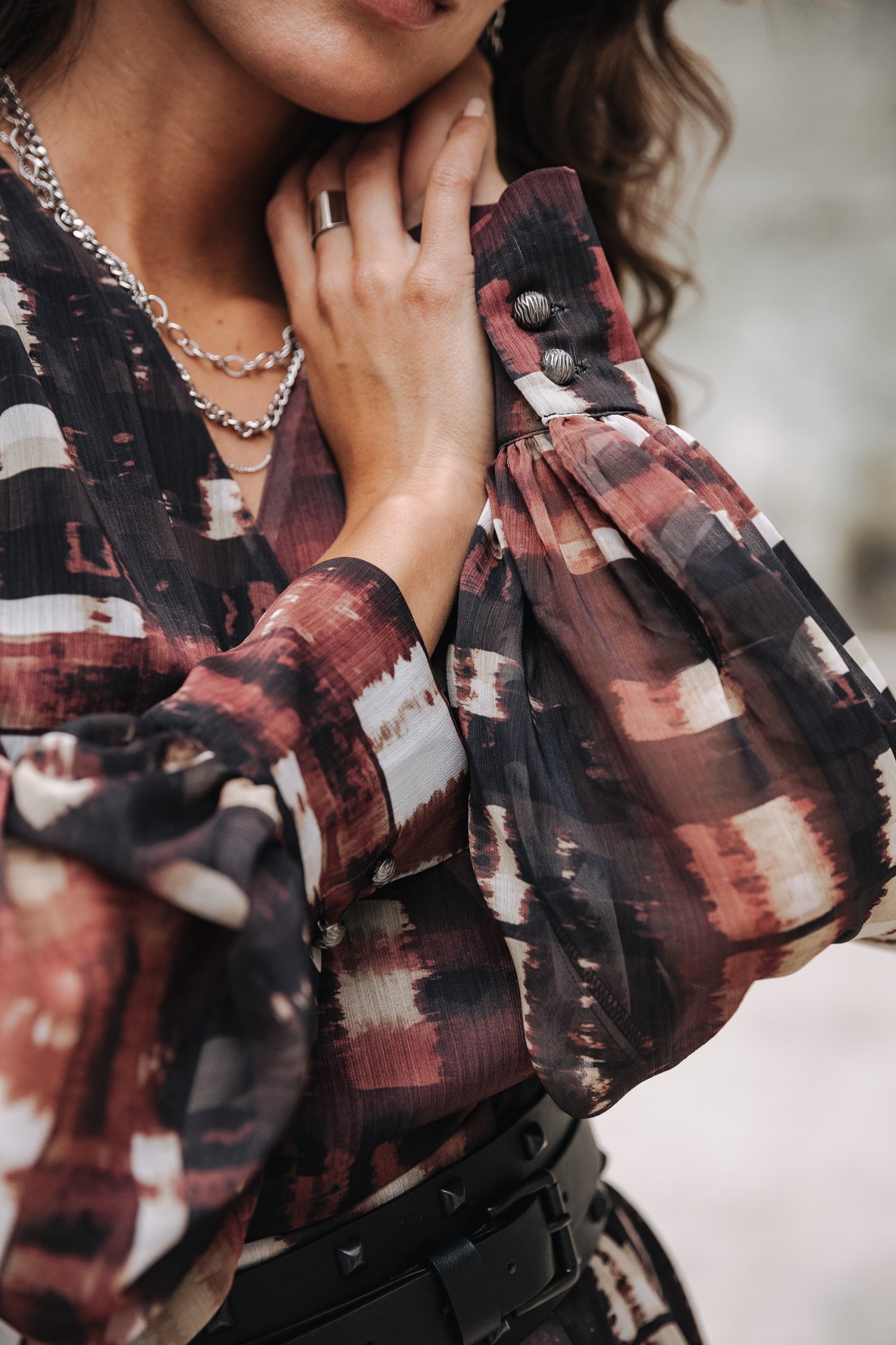 Robe longue cache-cœur Frau Rosella Blurry Gingham original | Freeman T. Porter