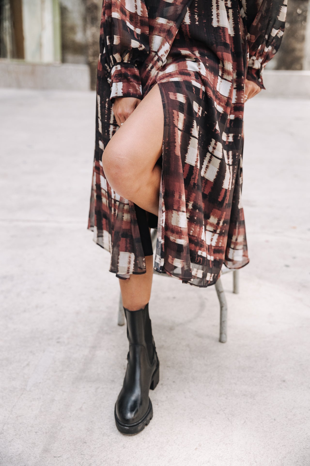 Robe longue cache-cœur Frau Rosella Blurry Gingham original | Freeman T. Porter