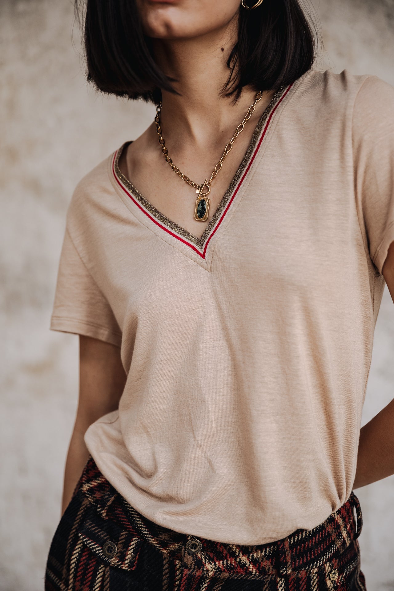 T-shirt col V Femme Tonia Linen irish cream | Freeman T. Porter