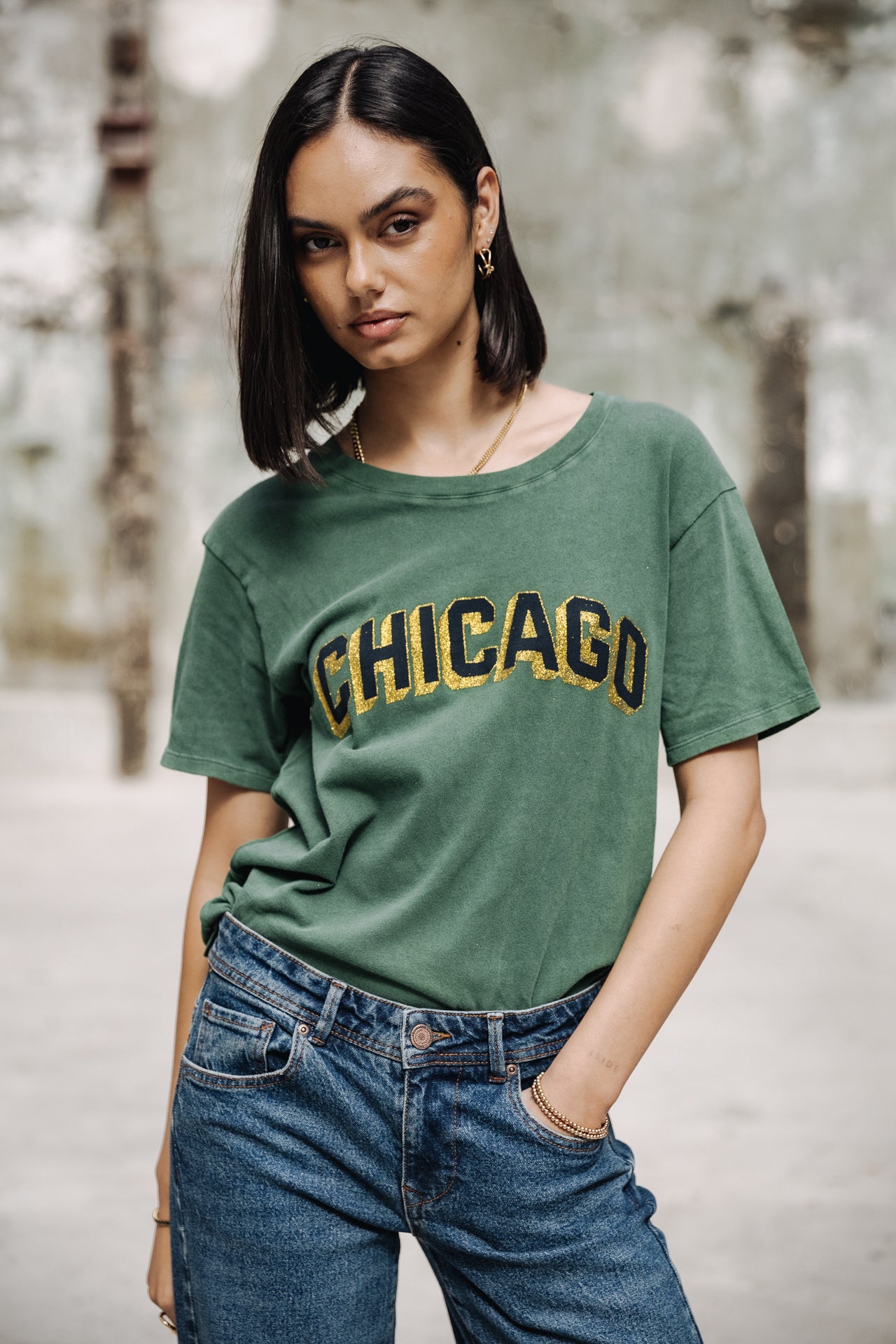 T-Shirt manches courtes Femme Suria Chicago Outline evergreen | Freeman T. Porter