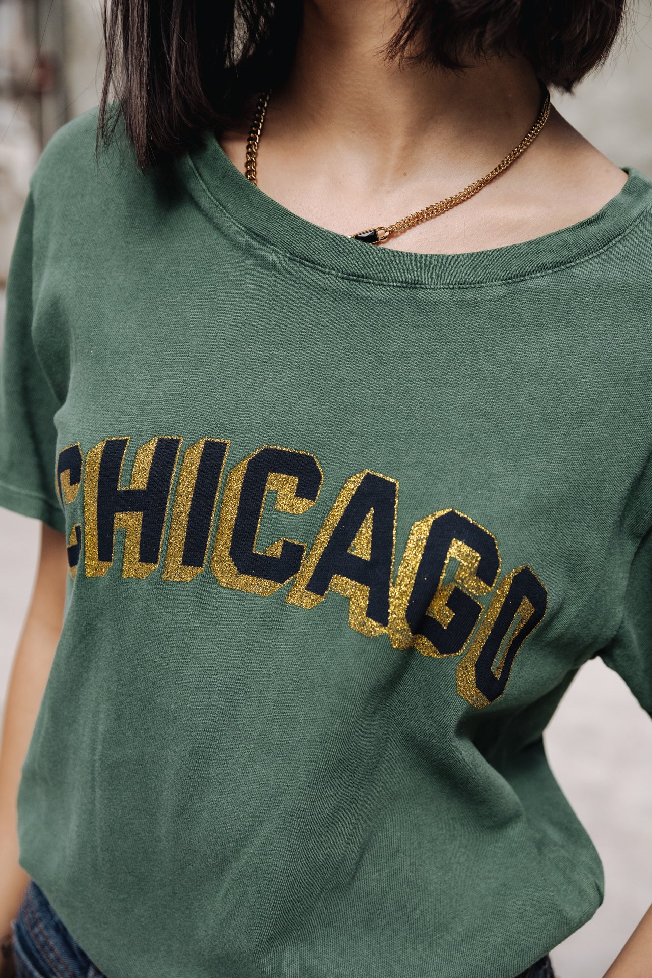 T-Shirt manches courtes Femme Suria Chicago Outline evergreen | Freeman T. Porter