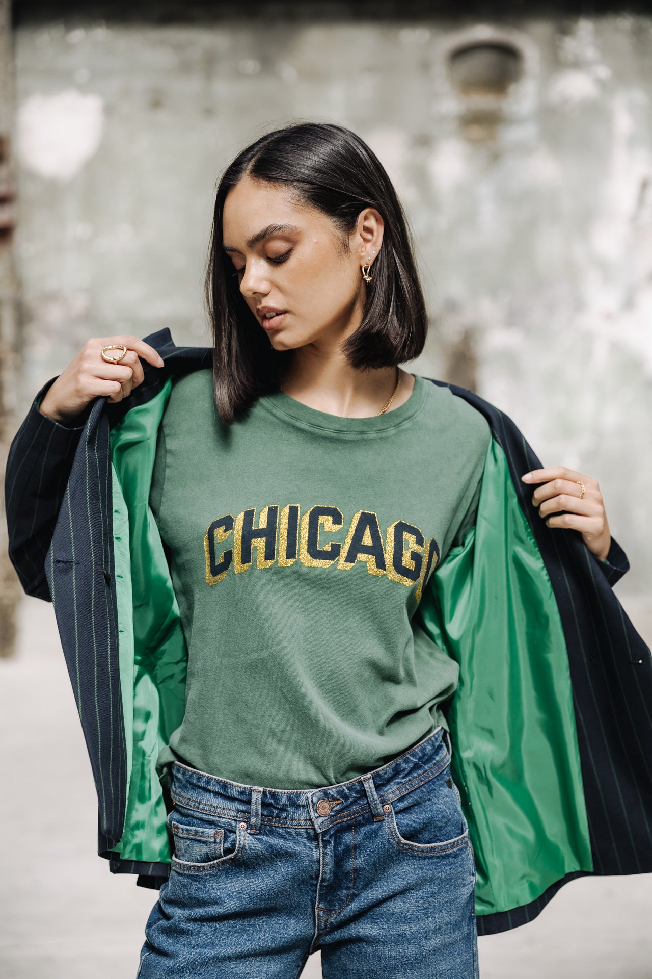 T-Shirt manches courtes Frau Suria Chicago Outline evergreen | Freeman T. Porter