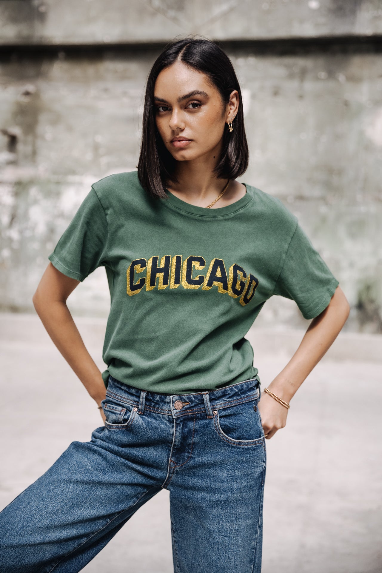 T-Shirt manches courtes Frau Suria Chicago Outline evergreen | Freeman T. Porter