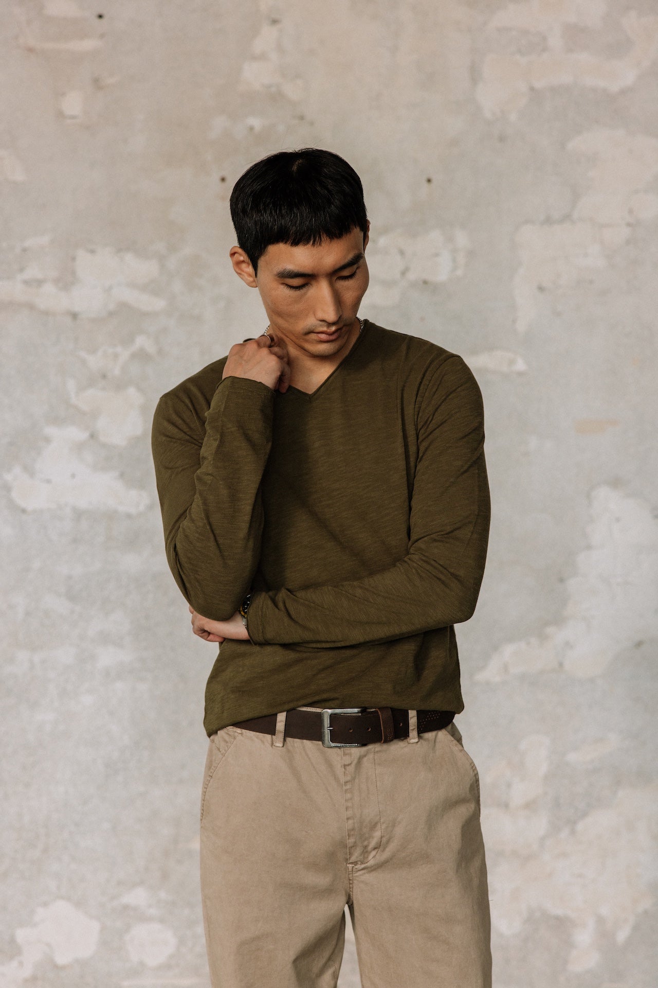 T-Shirt en jersey flammé Homme Leandro ML Kansas olive night | Freeman T. Porter
