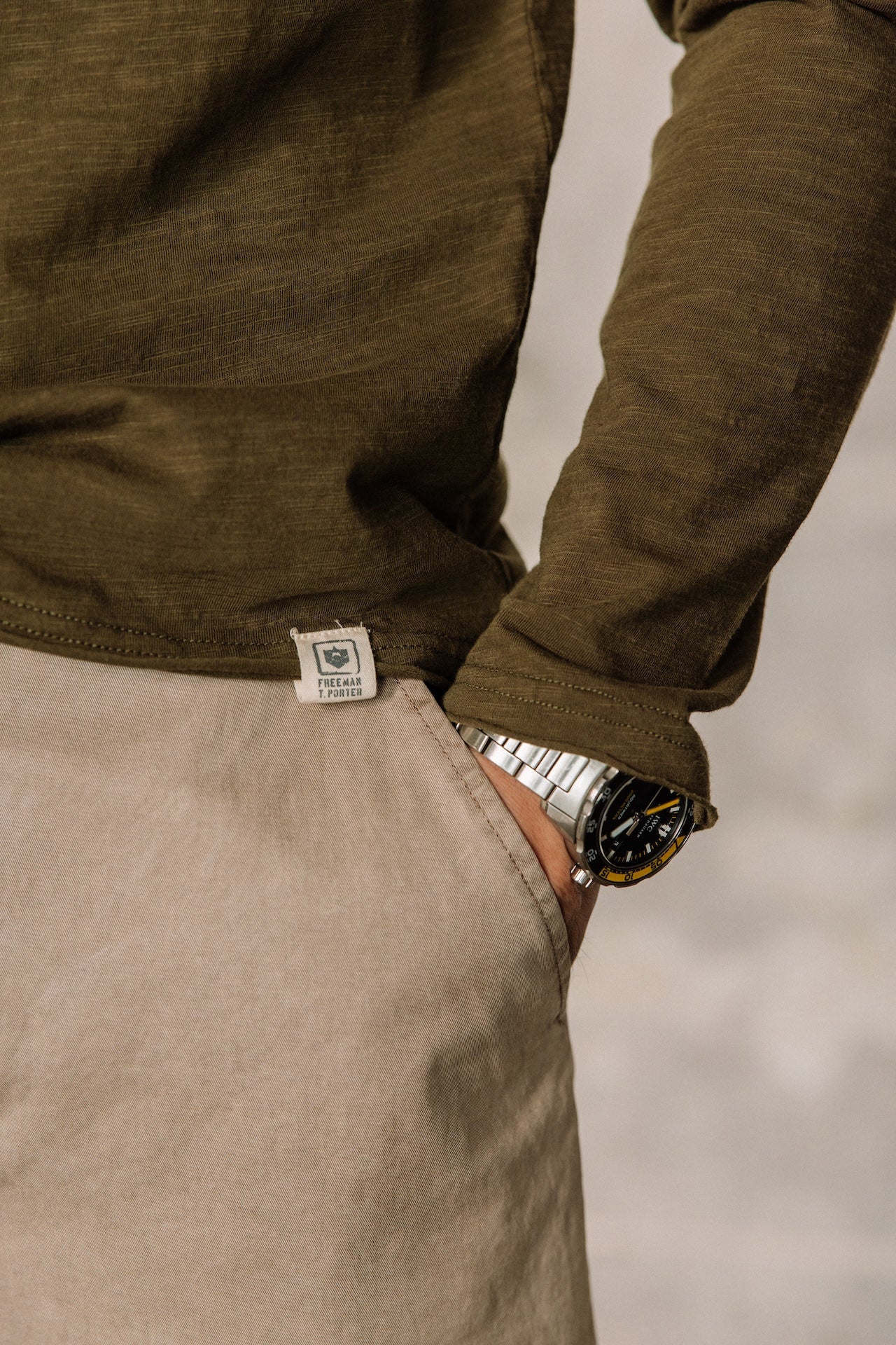 T-Shirt en jersey flammé Homme Leandro ML Kansas olive night | Freeman T. Porter