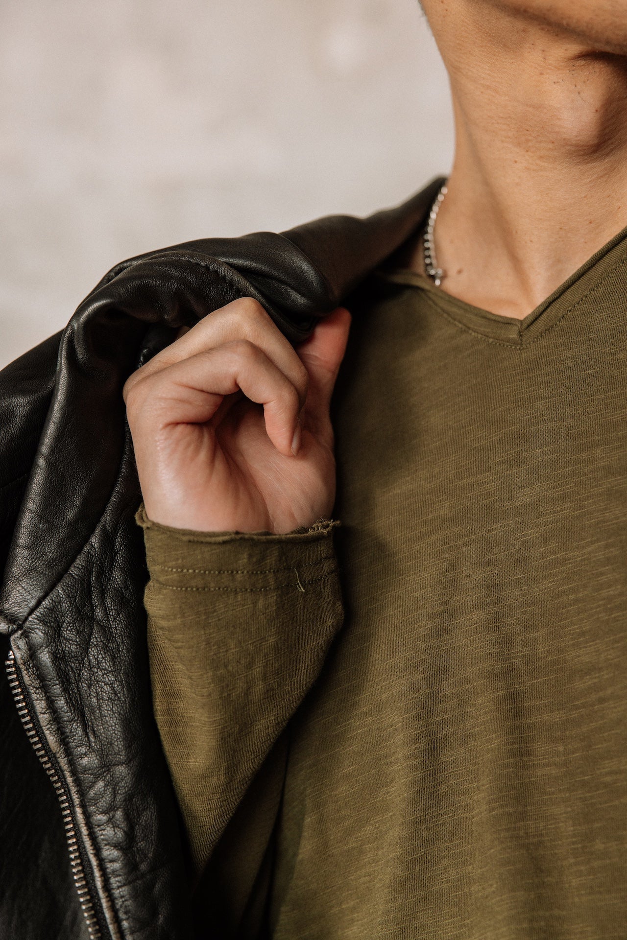 T-shirt en jersey flammé Hombres Leandro ML Kansas olive night | Freeman T. Porter