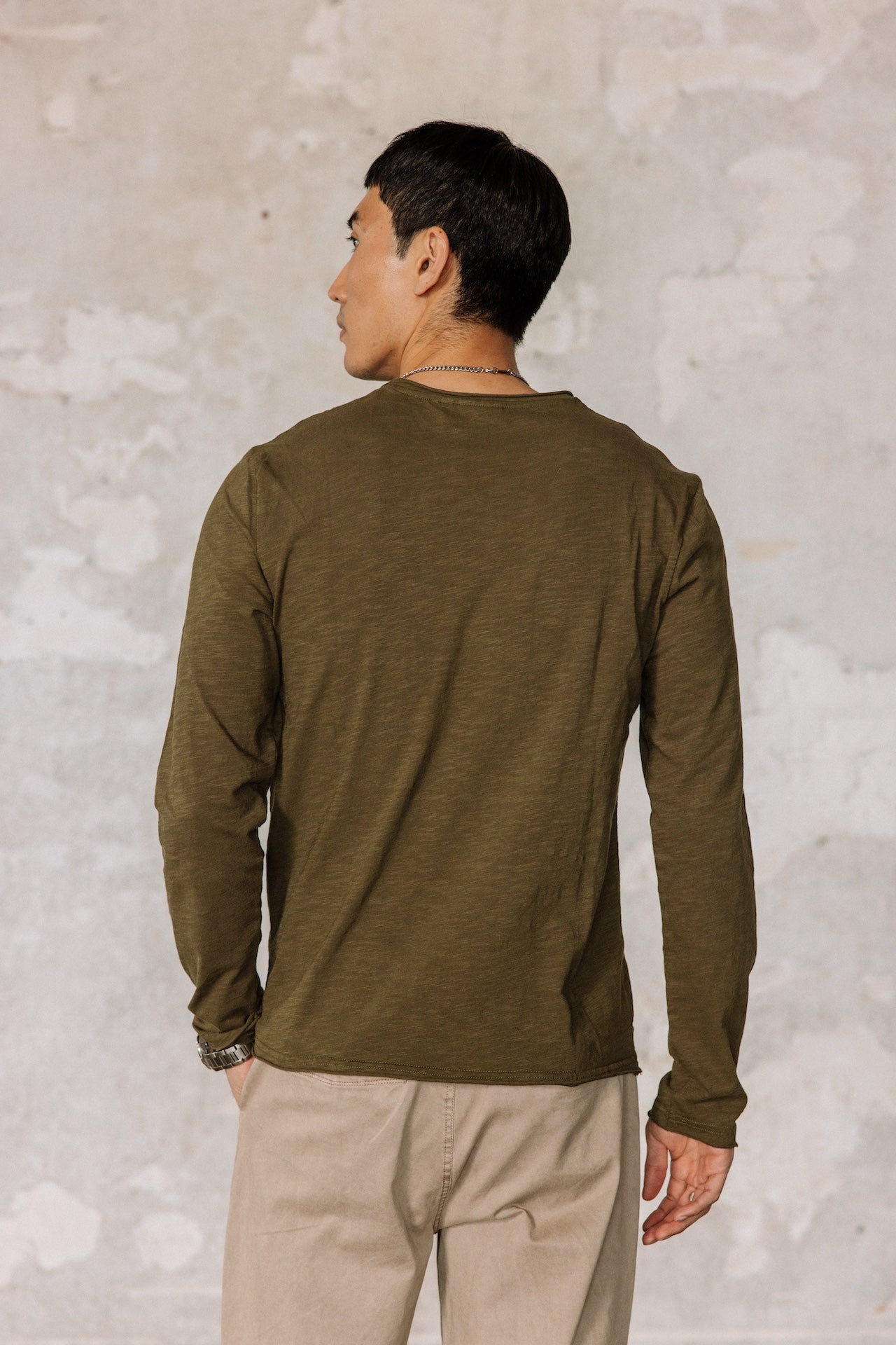 T-shirt en jersey flammé Hombres Leandro ML Kansas olive night | Freeman T. Porter