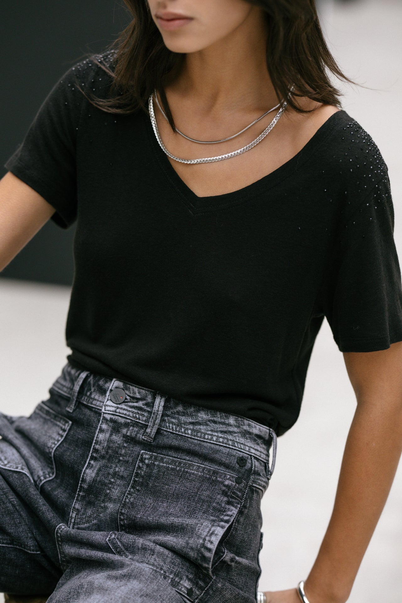 T-Shirt coupe droite Frau Tressia Gemstone black | Freeman T. Porter
