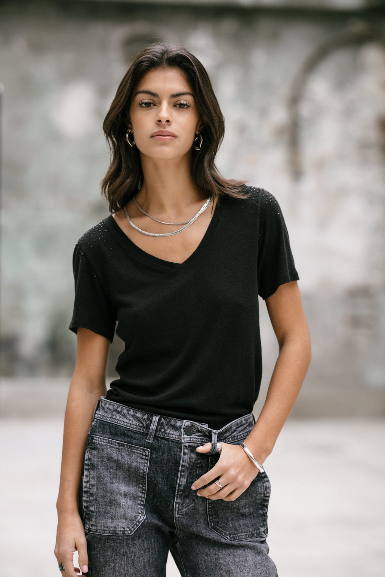 T-Shirt coupe droite Woman Tressia Gemstone black | Freeman T. Porter