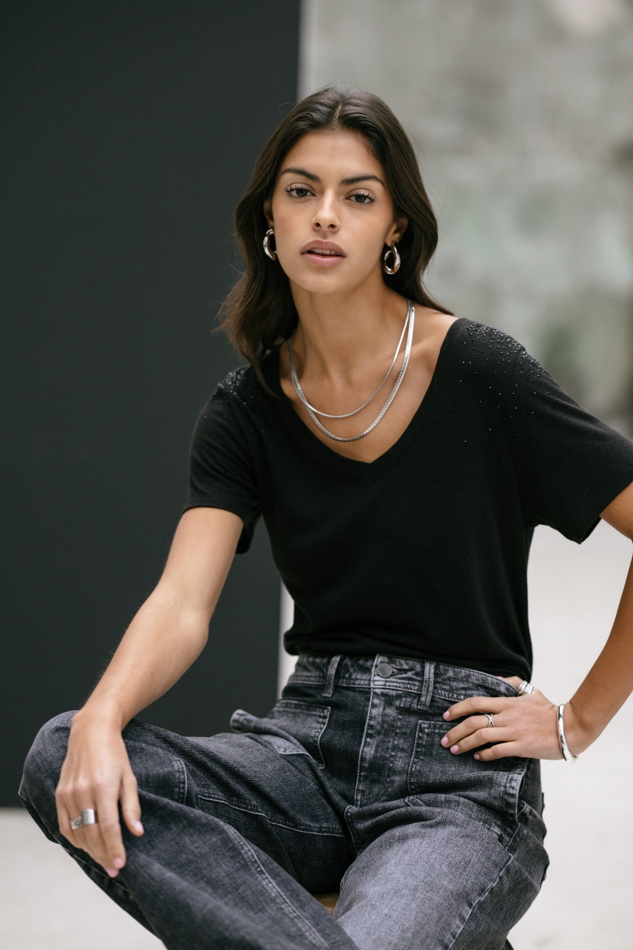 T-Shirt coupe droite Woman Tressia Gemstone black | Freeman T. Porter