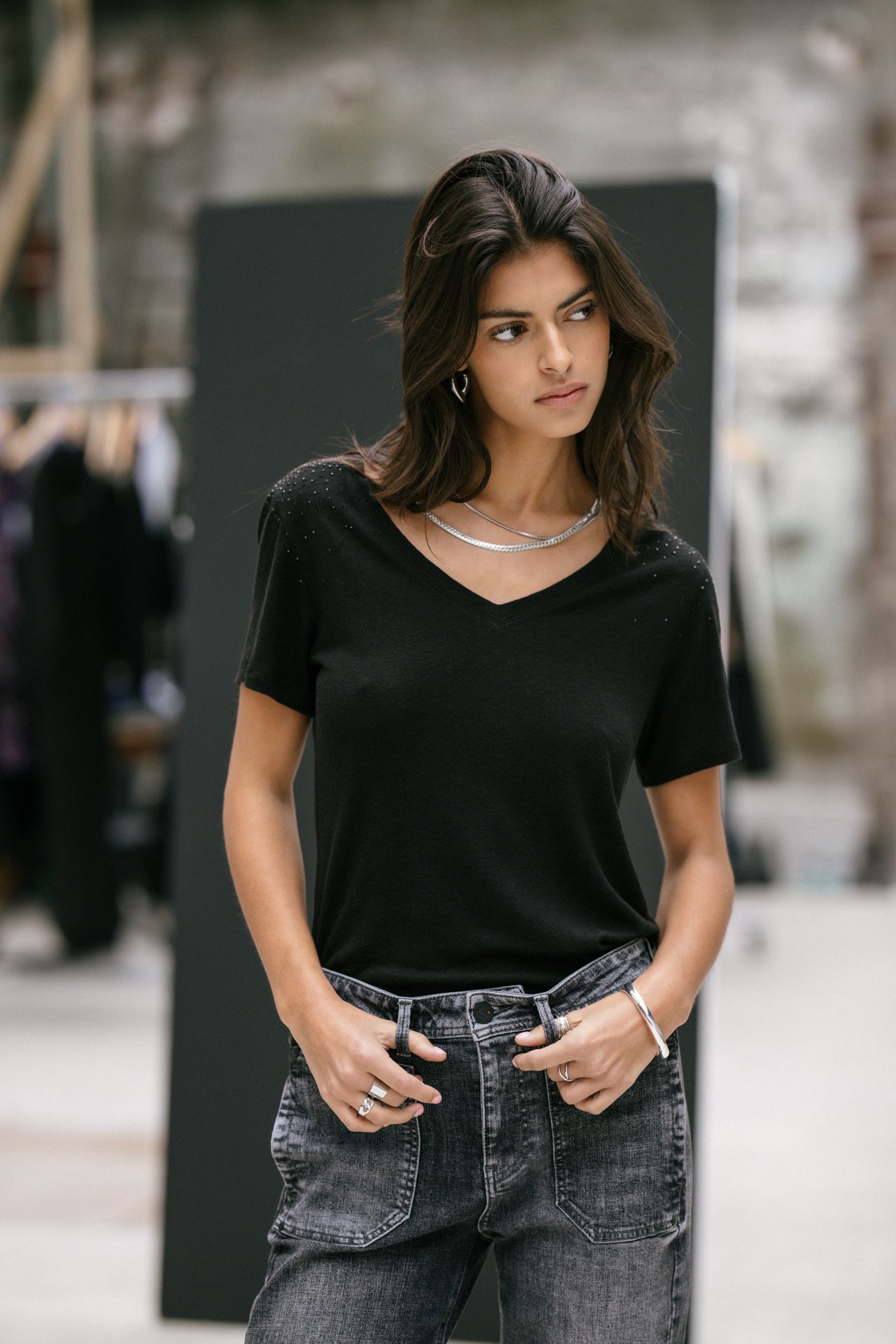T-Shirt coupe droite Woman Tressia Gemstone black | Freeman T. Porter