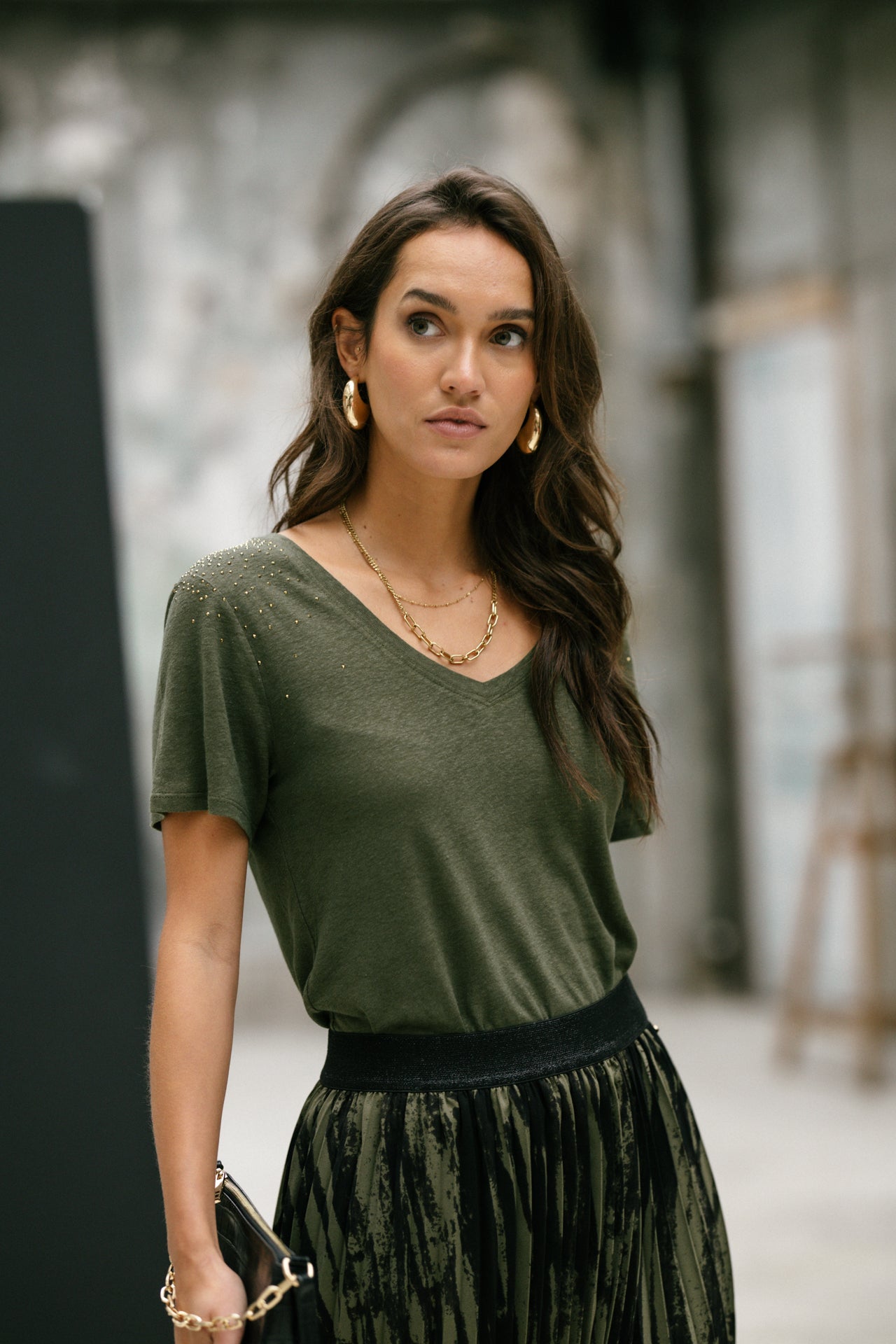 T-Shirt coupe droite Femme Tressia Gemstone olive night | Freeman T. Porter