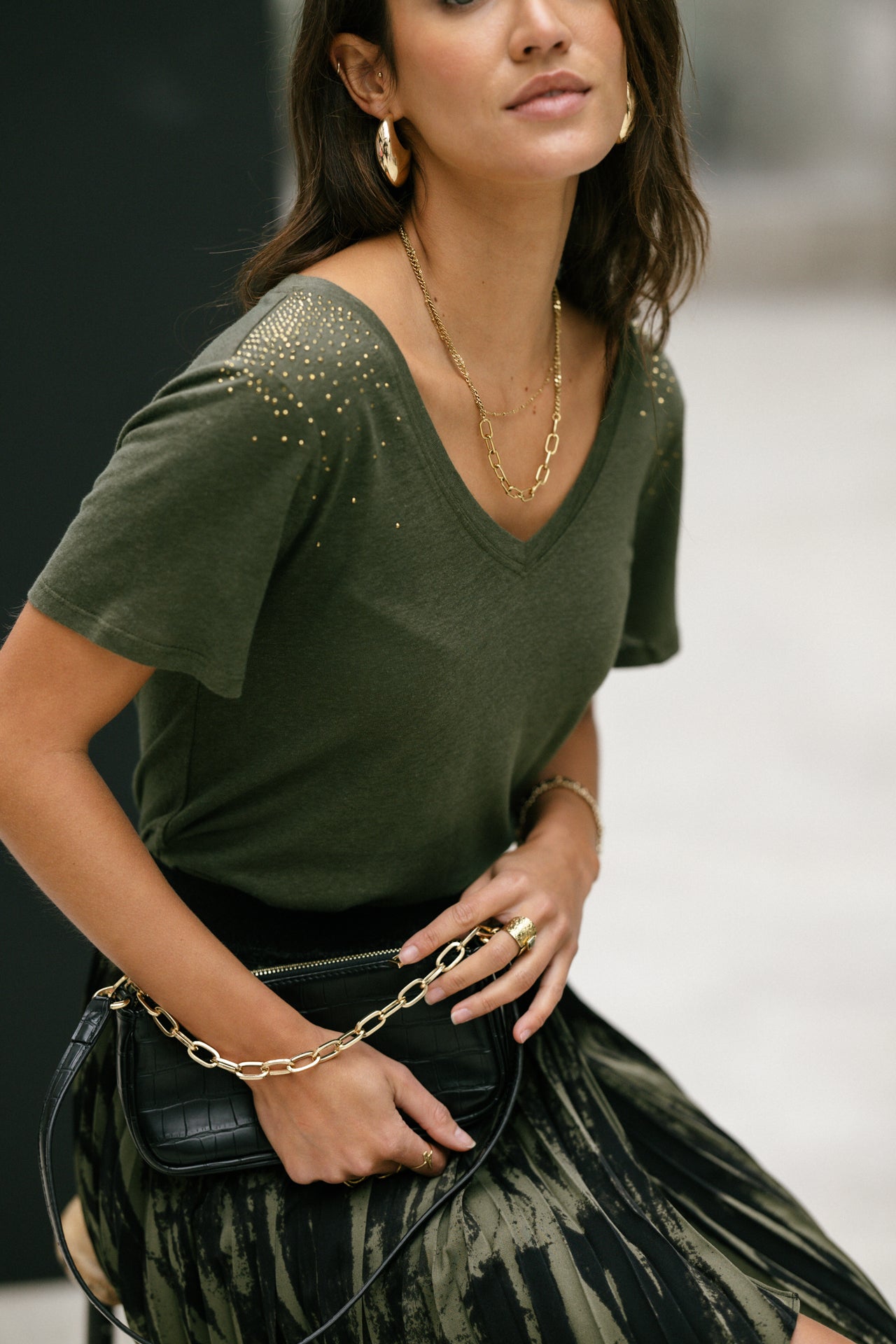 T-Shirt coupe droite Woman Tressia Gemstone olive night | Freeman T. Porter