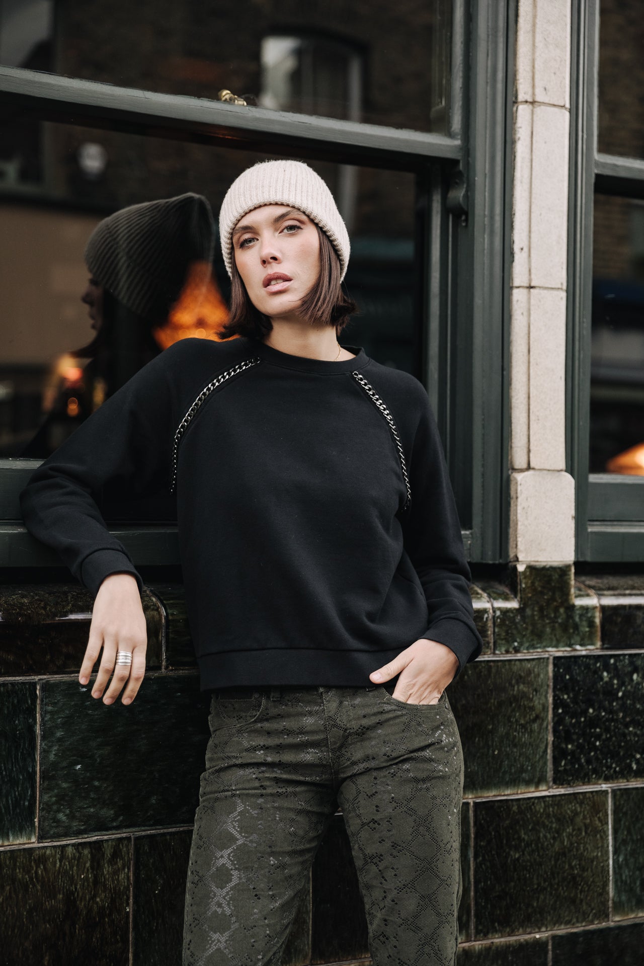 Sweat col rond Woman Sorina Chain black | Freeman T. Porter