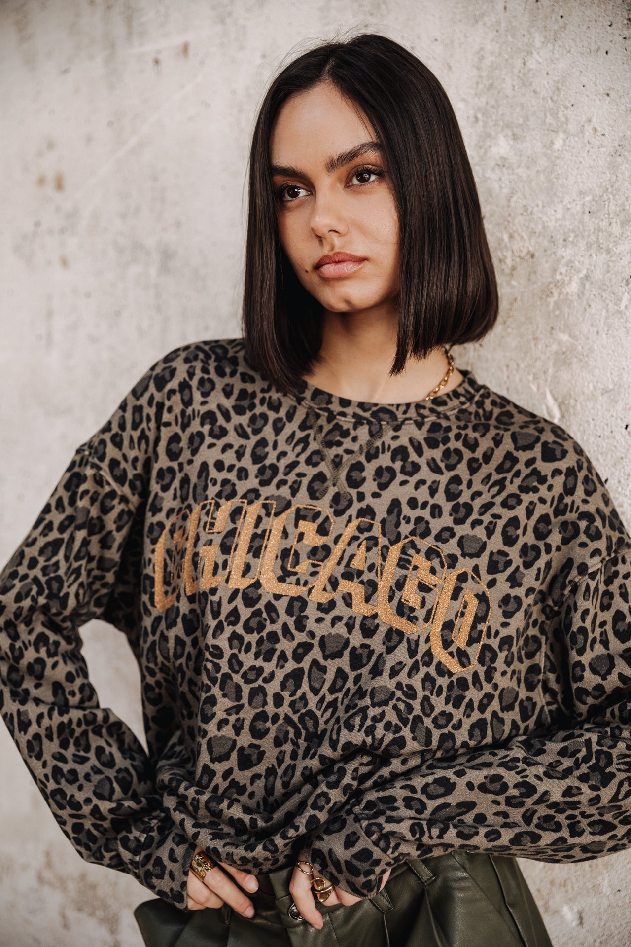 Sweat col rond Femme Solene Leo Chicago khaki | Freeman T. Porter