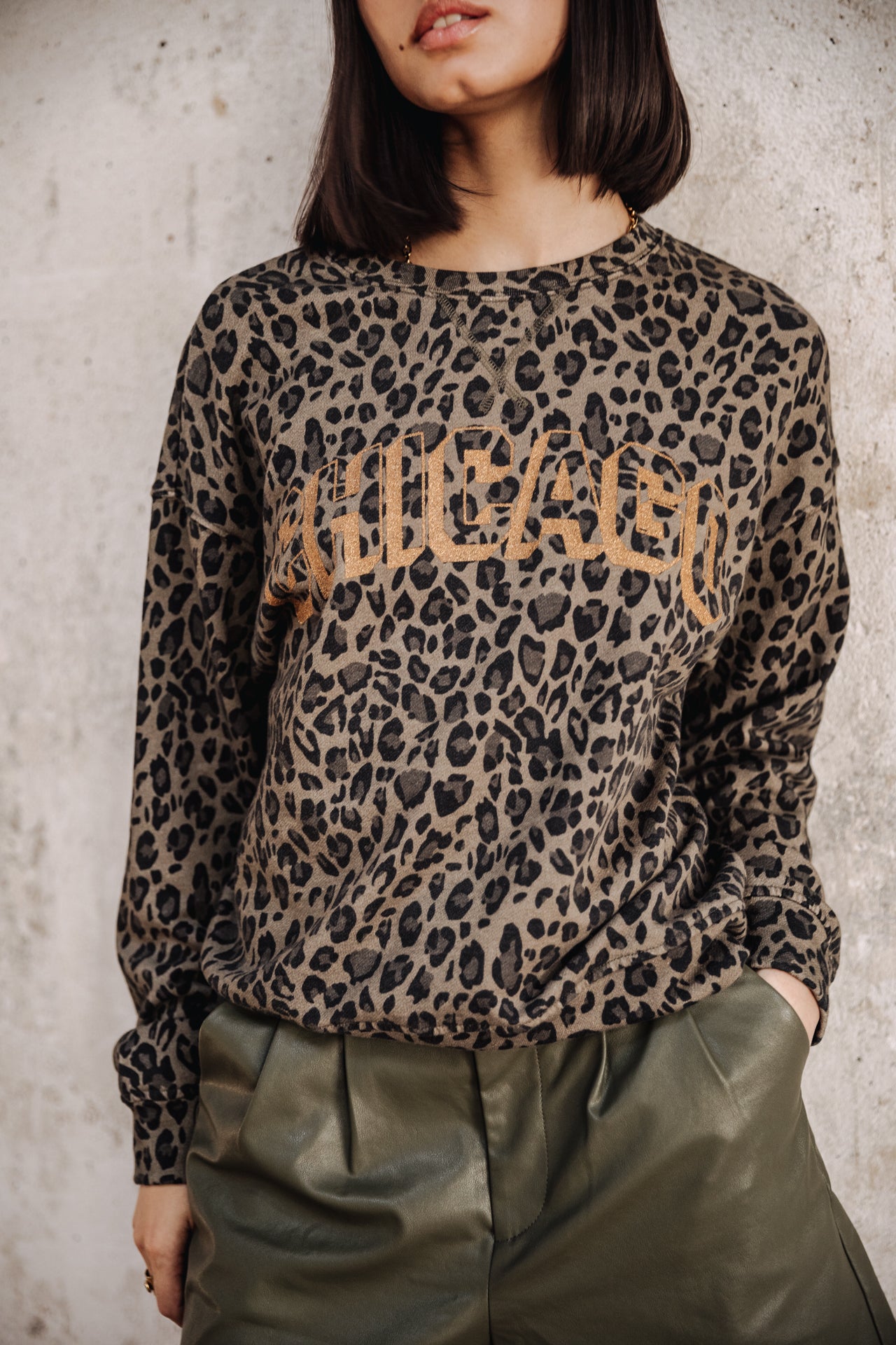 Sweat col rond Femme Solene Leo Chicago khaki | Freeman T. Porter
