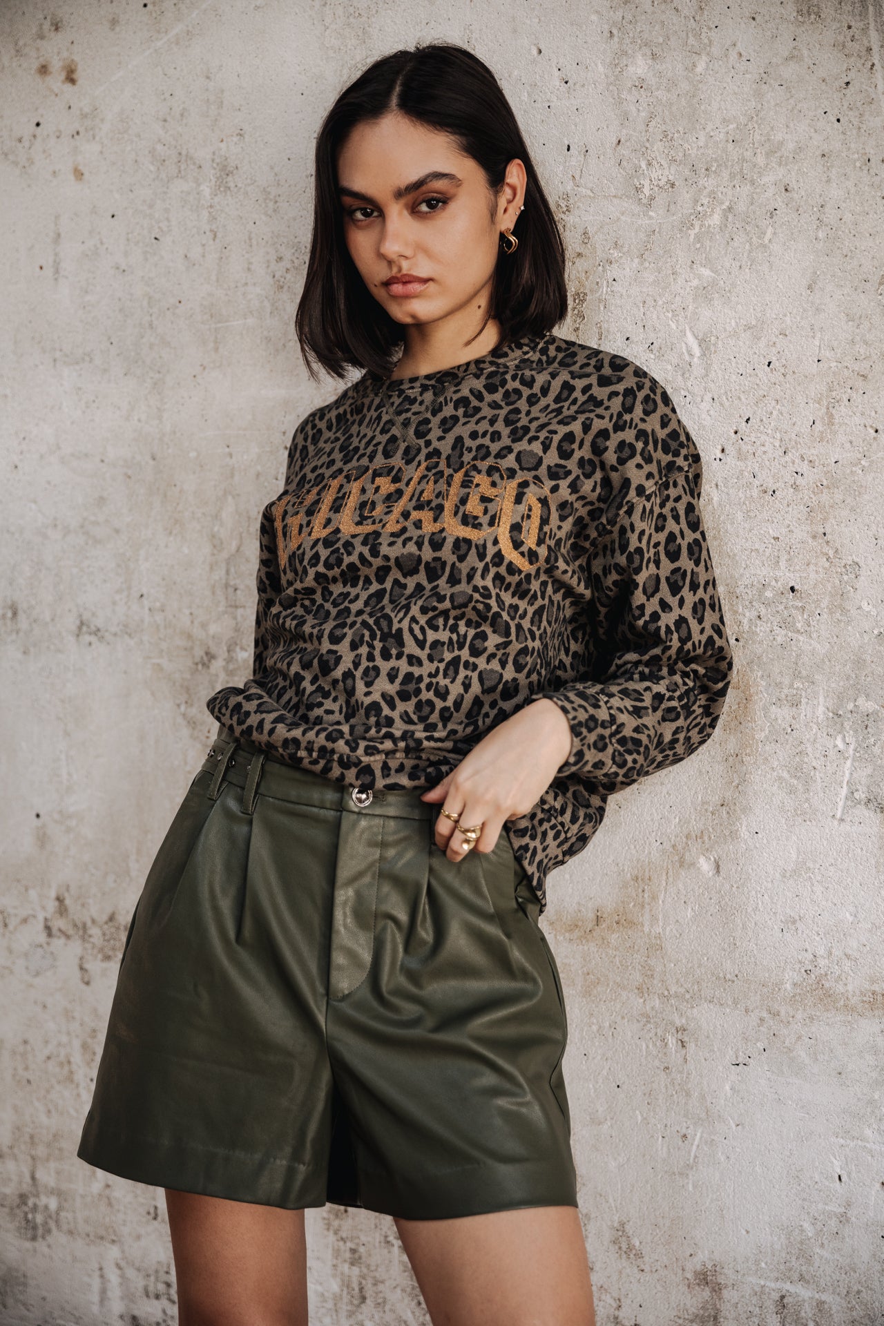 Sweat col rond Femme Solene Leo Chicago khaki | Freeman T. Porter