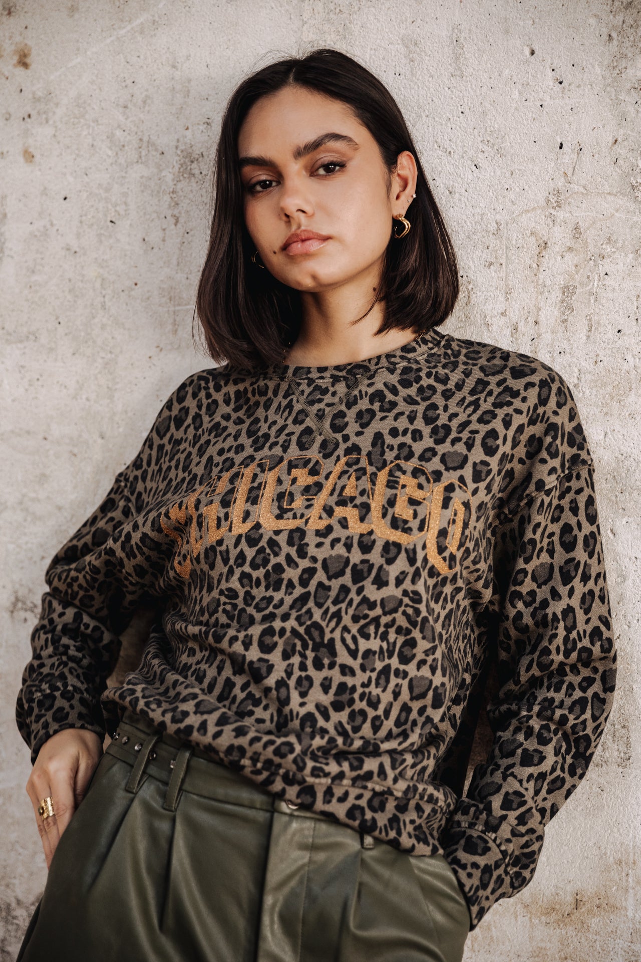 Sweat col rond Femme Solene Leo Chicago khaki | Freeman T. Porter