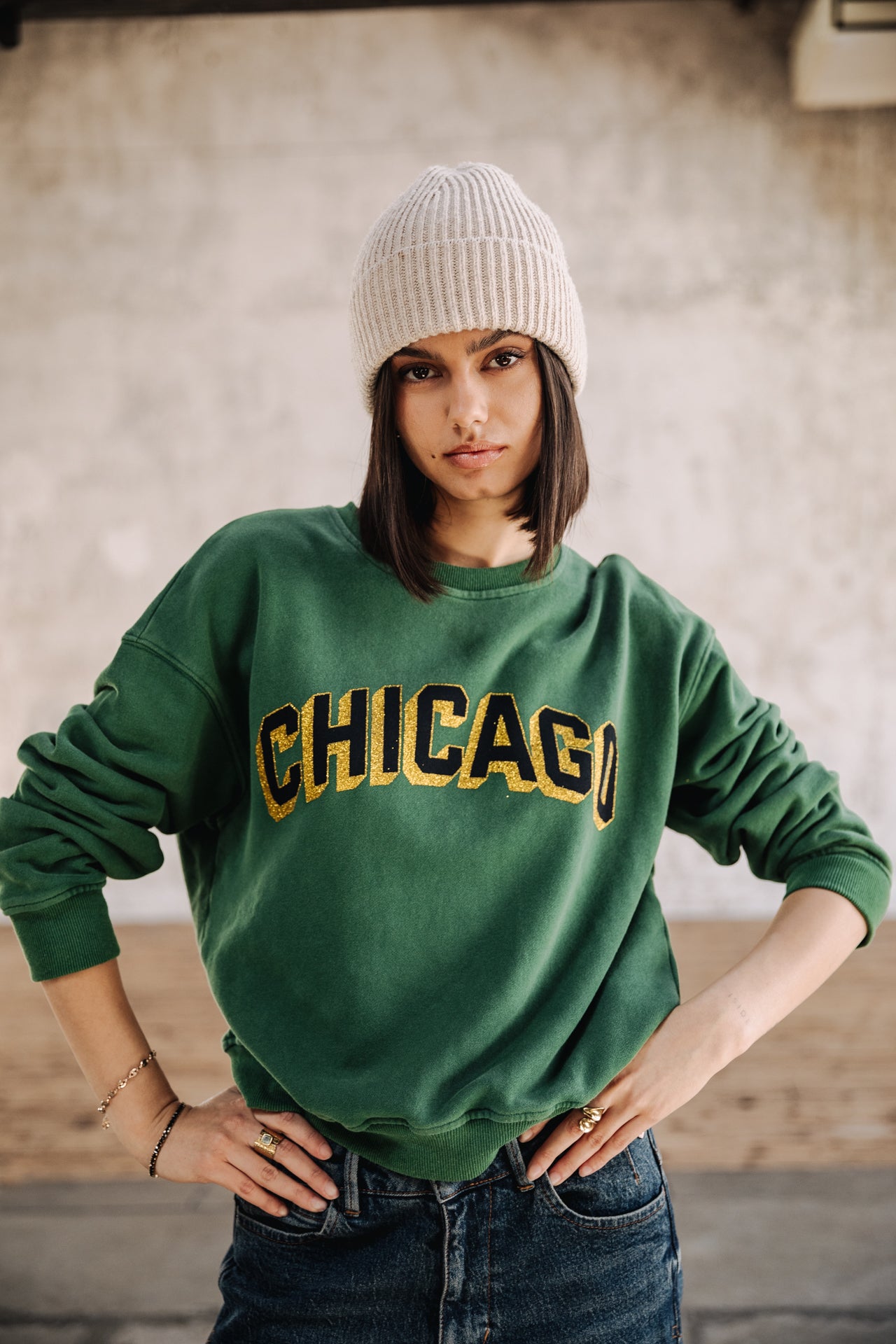 Sweat col rond Femme Solene Chicago Outline evergreen | Freeman T. Porter