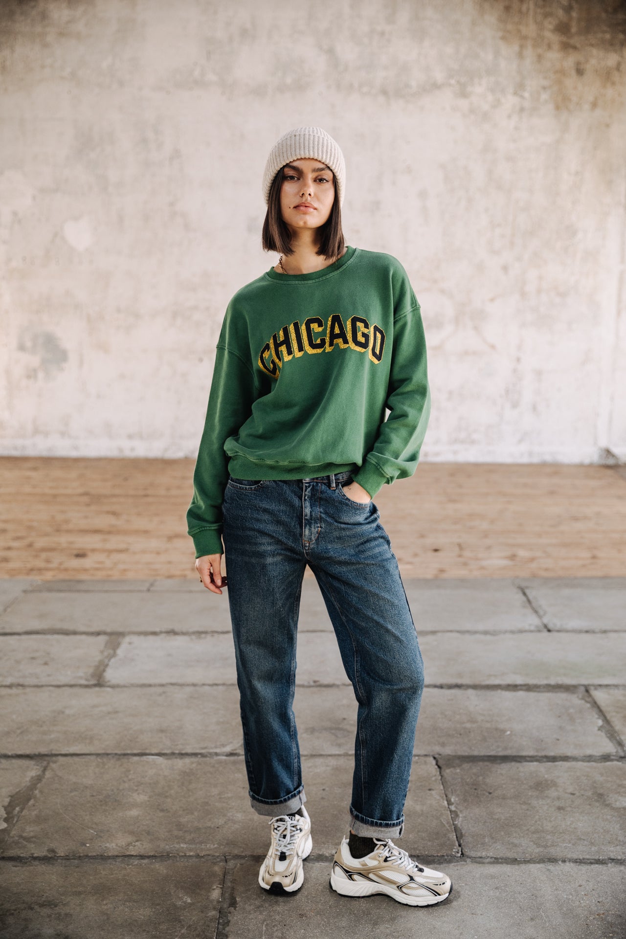 Sweat col rond Femme Solene Chicago Outline evergreen | Freeman T. Porter