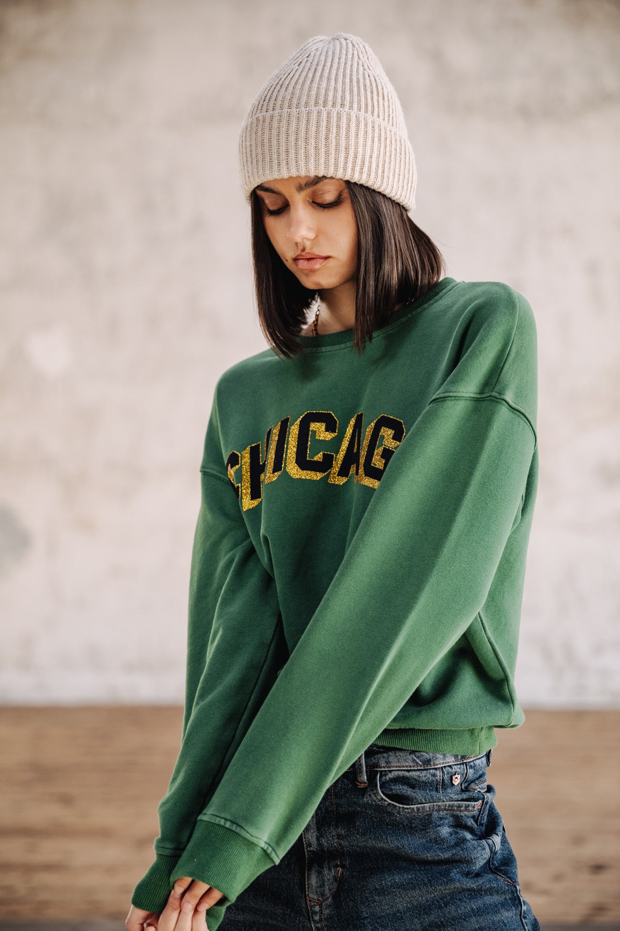 Sweat col rond Femme Solene Chicago Outline evergreen | Freeman T. Porter