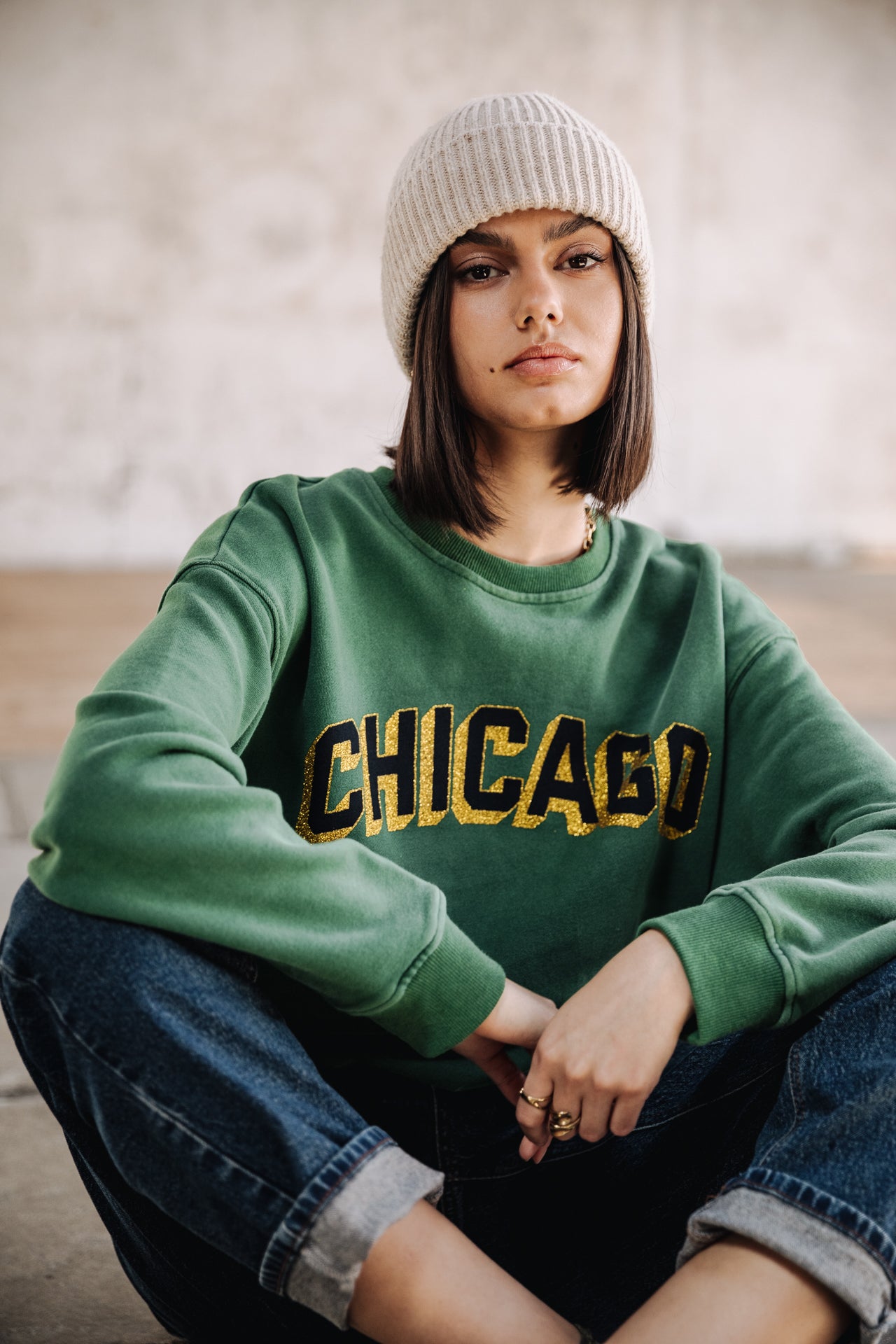 Sweat col rond Femme Solene Chicago Outline evergreen | Freeman T. Porter