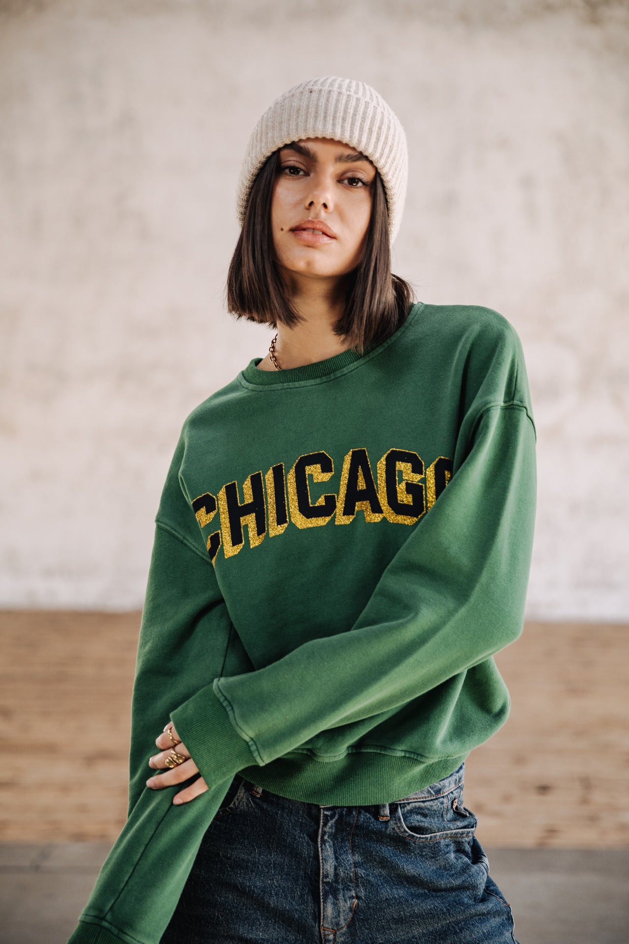 Sweat col rond Femme Solene Chicago Outline evergreen | Freeman T. Porter