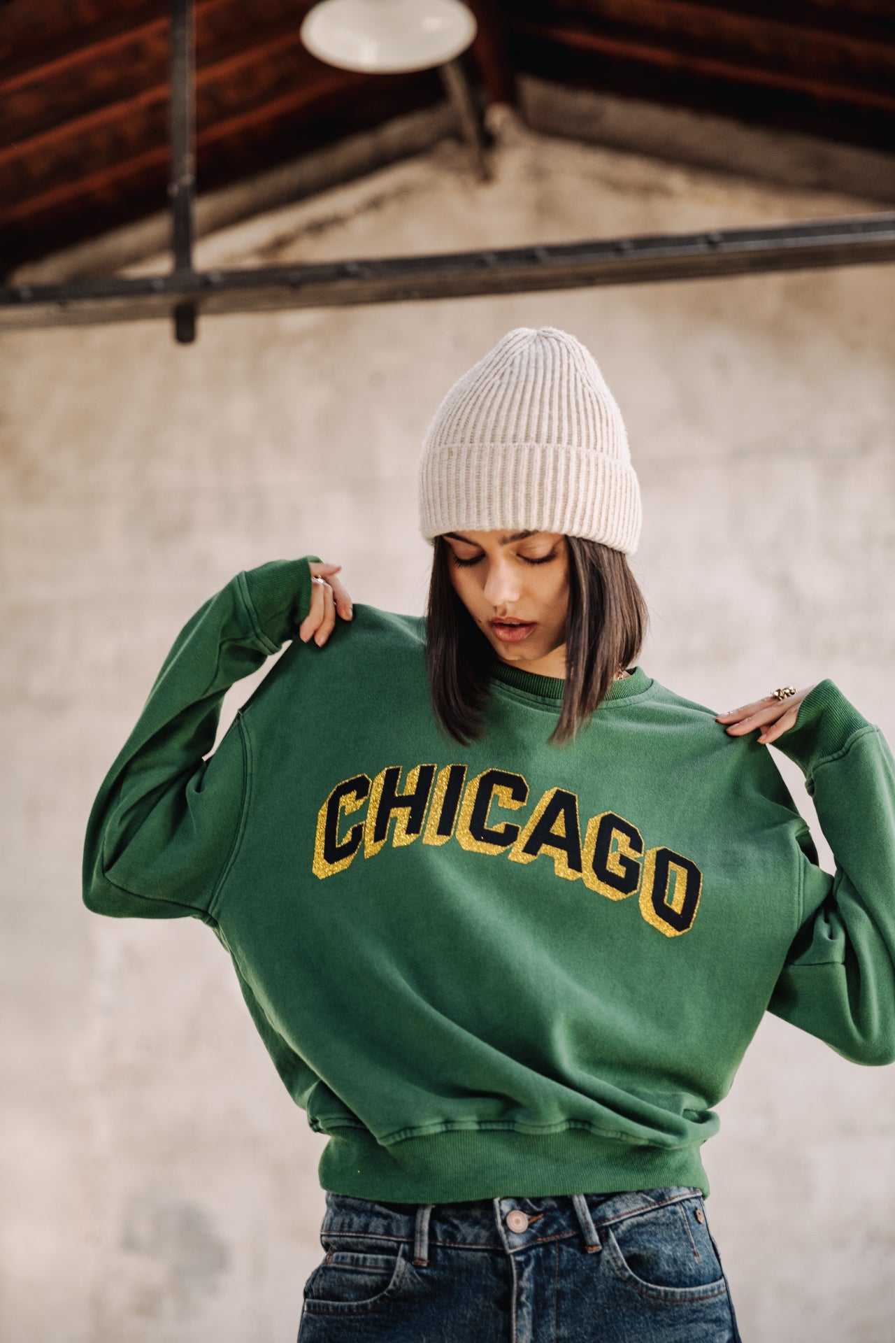 Sweat col rond Femme Solene Chicago Outline evergreen | Freeman T. Porter