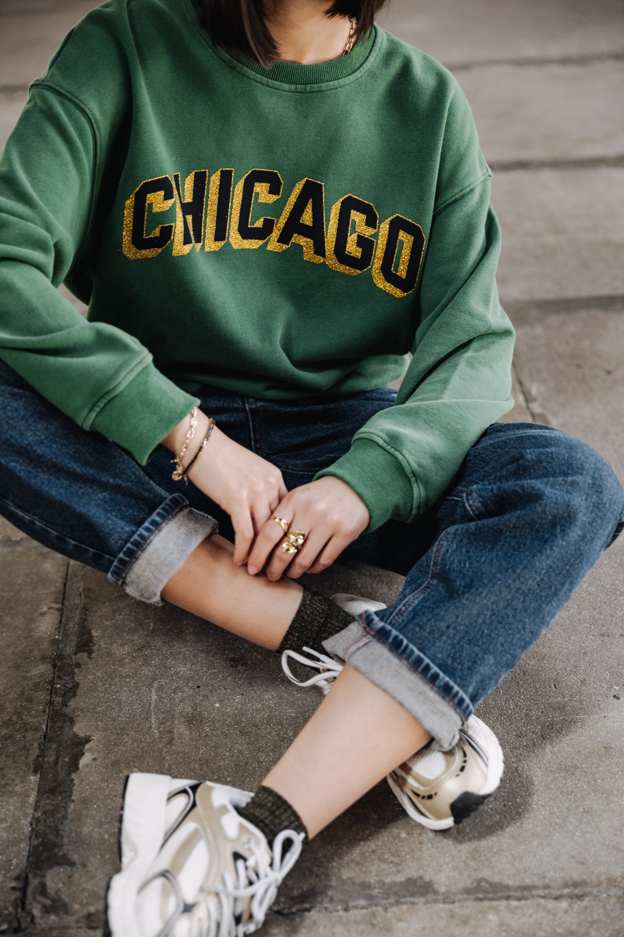 Sweat col rond Femme Solene Chicago Outline evergreen | Freeman T. Porter