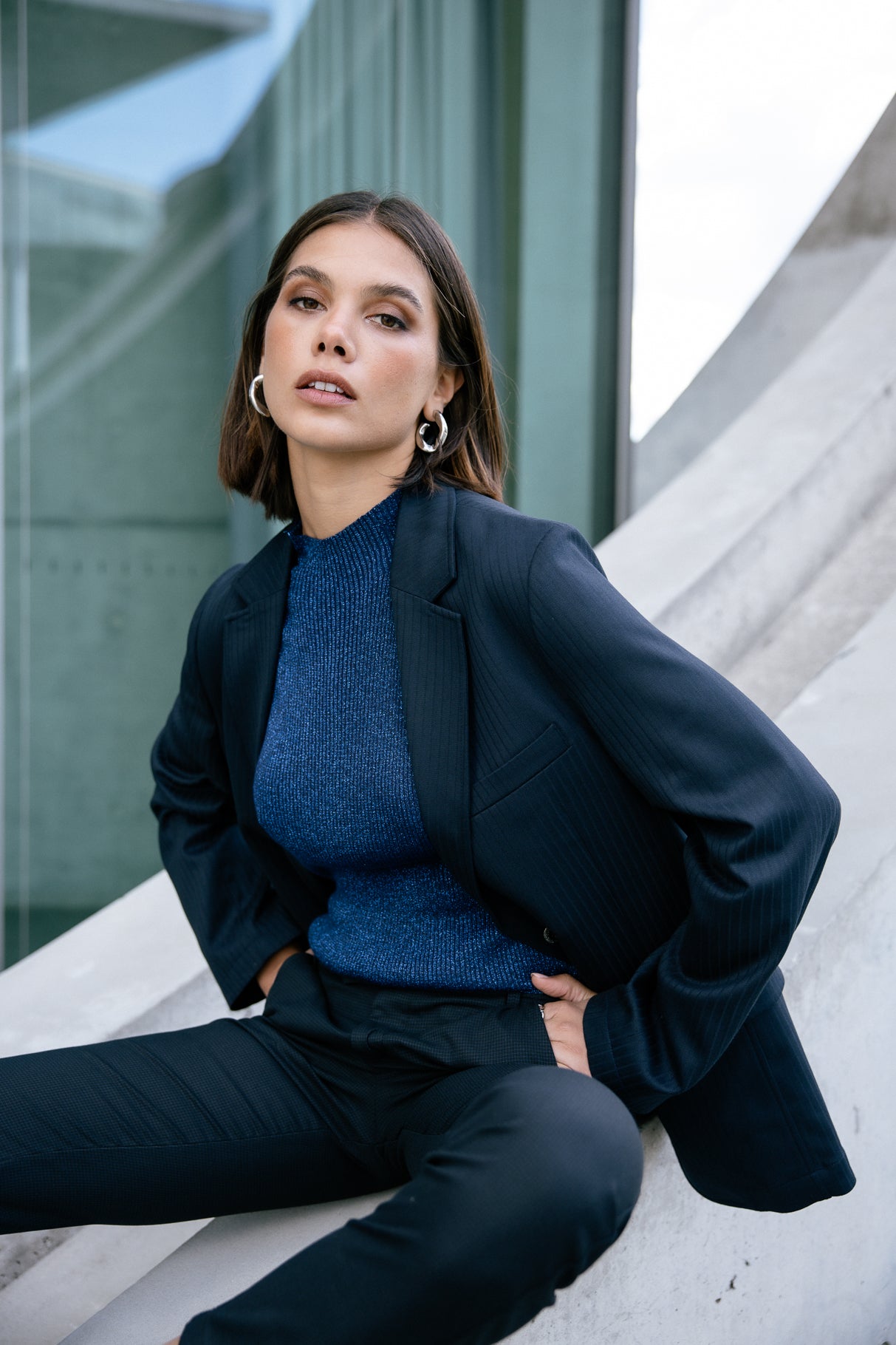 Pull ajusté scintillant Femme Toria Lurex dazzling blue | Freeman T. Porter
