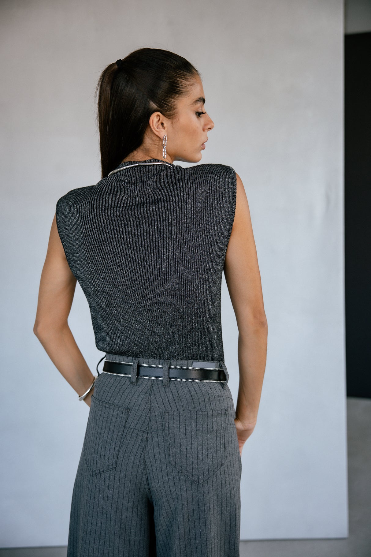 Pull ajusté scintillant Femme Toria Lurex gun metal | Freeman T. Porter