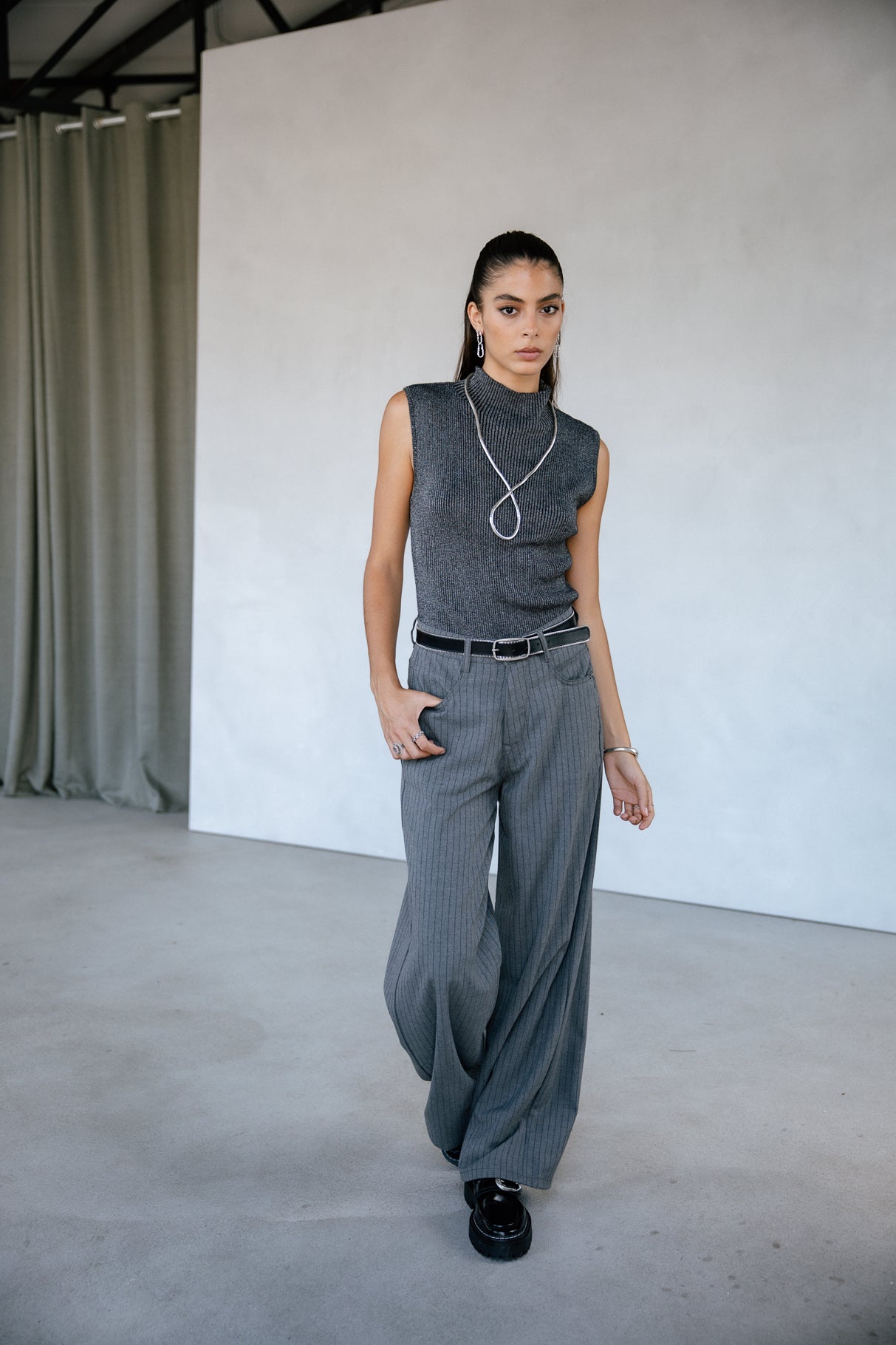 Pull ajusté scintillant Femme Toria Lurex gun metal | Freeman T. Porter