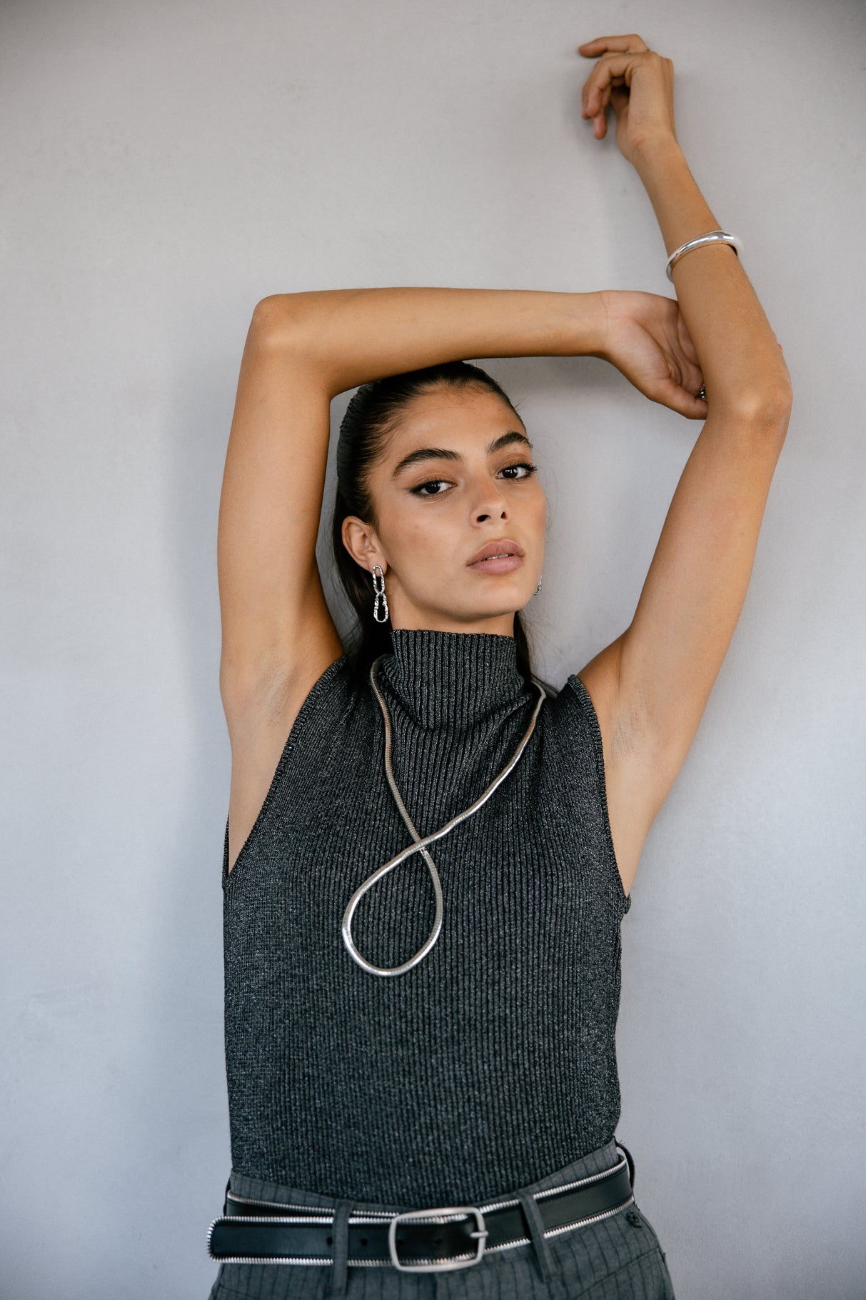 Pull ajusté scintillant Femme Toria Lurex gun metal | Freeman T. Porter