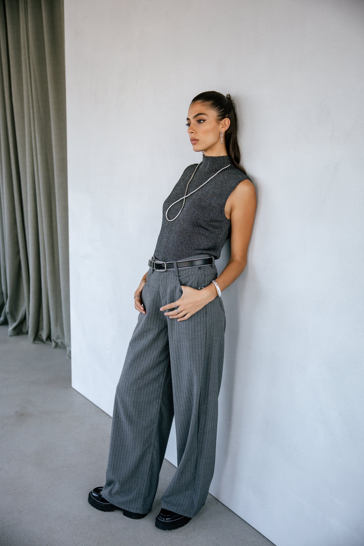 Pull ajusté scintillant Femme Toria Lurex gun metal | Freeman T. Porter