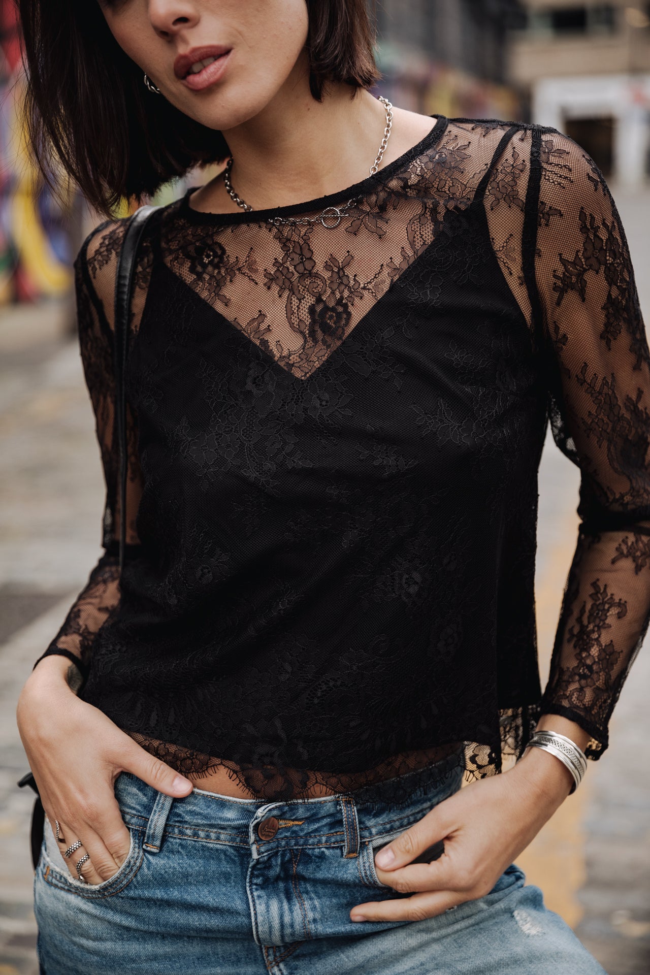 Top manches longues Femme Tomine Lace black | Freeman T. Porter