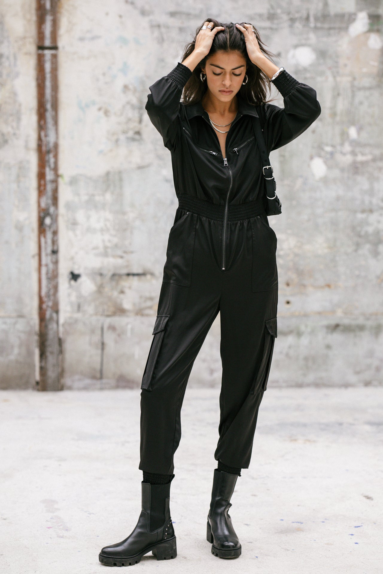 Combinaison workwear satinée Femme Cartie Plain black | Freeman T. Porter