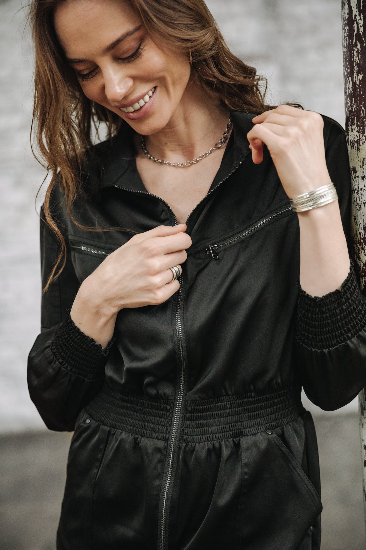 Combinaison workwear satinée Femme Cartie Plain black | Freeman T. Porter
