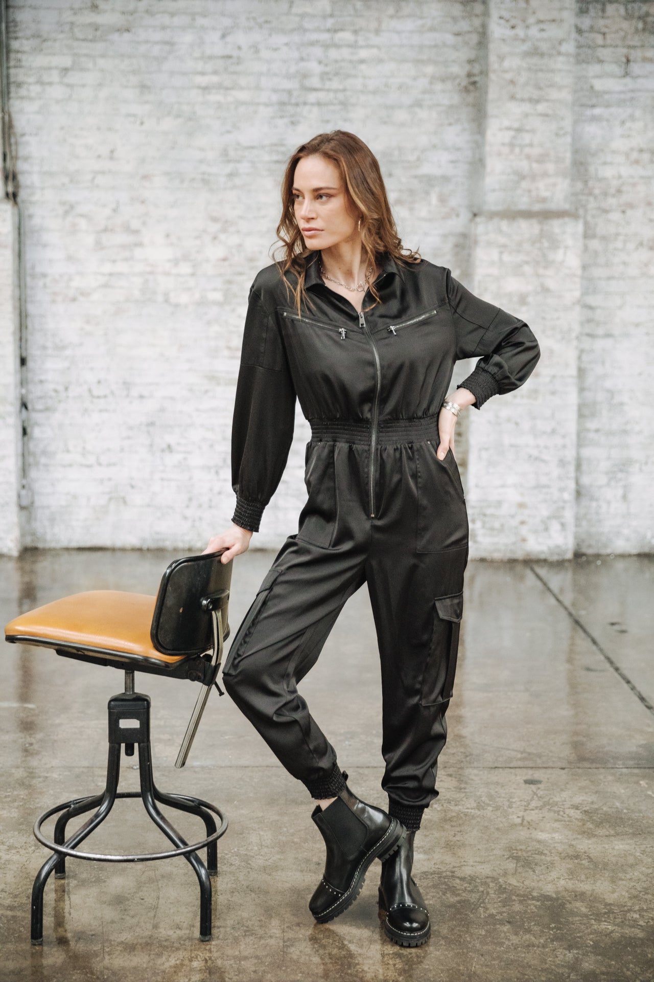 Combinaison workwear satinée Femme Cartie Plain black | Freeman T. Porter