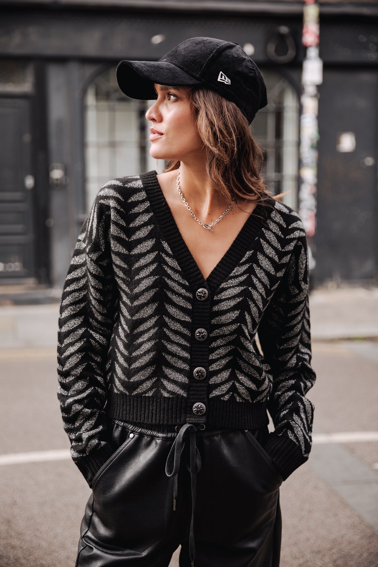 Cardigan oversize Femme Giliane Leaf black | Freeman T. Porter