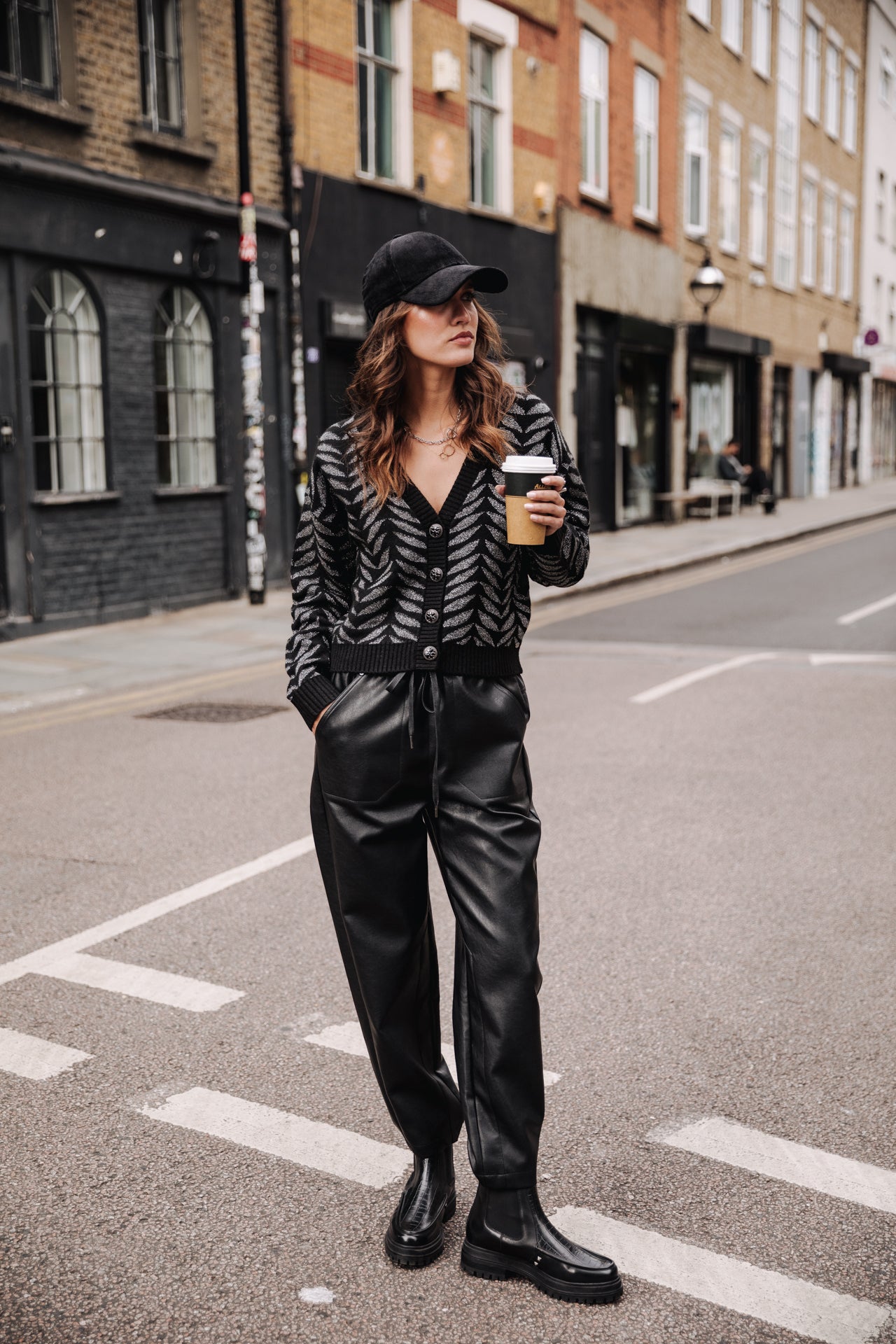 Cardigan oversize Femme Giliane Leaf black | Freeman T. Porter