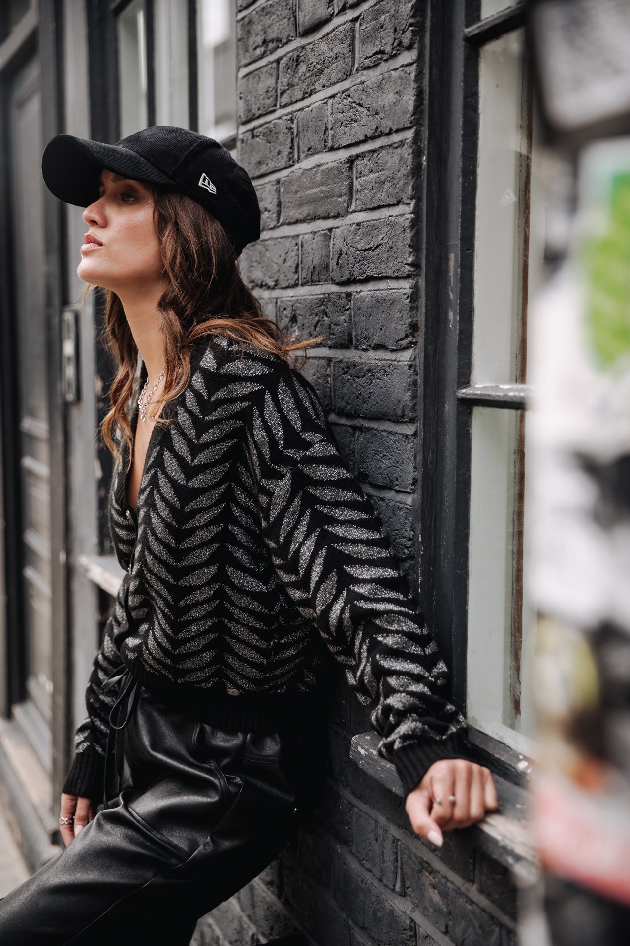 Cardigan oversize Femme Giliane Leaf black | Freeman T. Porter